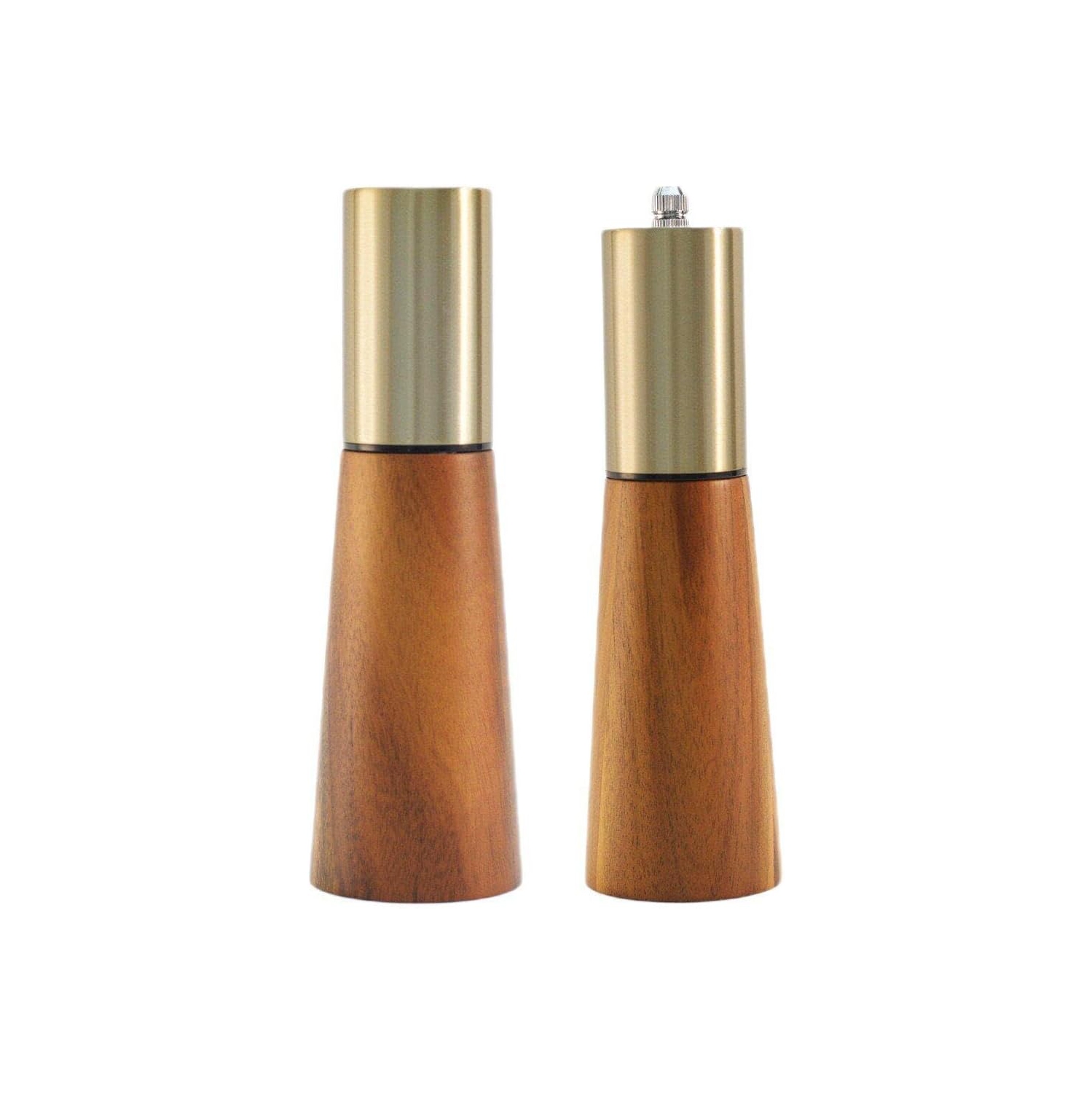 Wooden pepper grinder, spice shaker, manual coarse salt grinder, spice jar, spice container, kitchen utensils, grinder + salt shaker box - 2 pieces