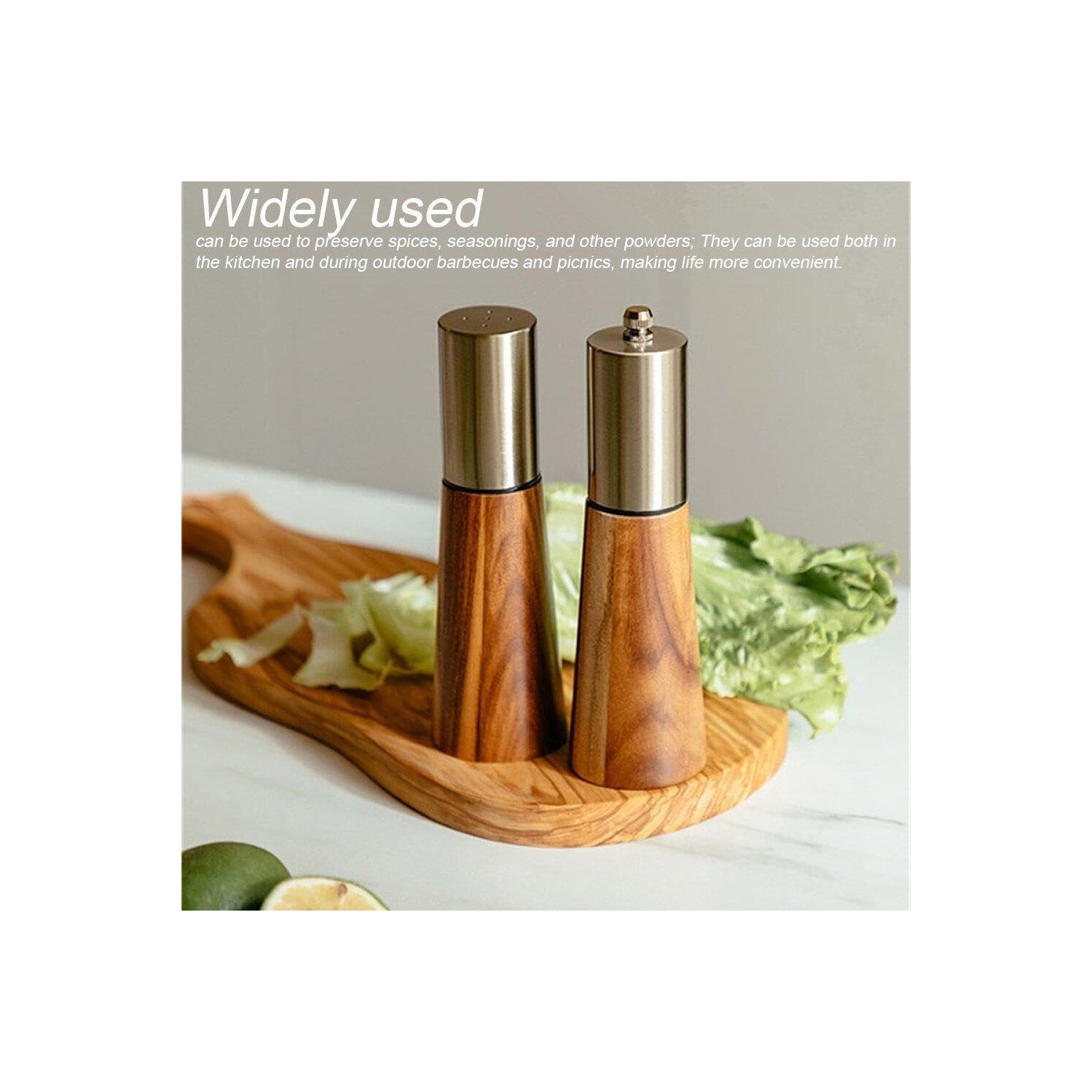 Wooden pepper grinder, spice shaker, manual coarse salt grinder, spice jar, spice container, kitchen utensils, grinder + salt shaker box - 2 pieces