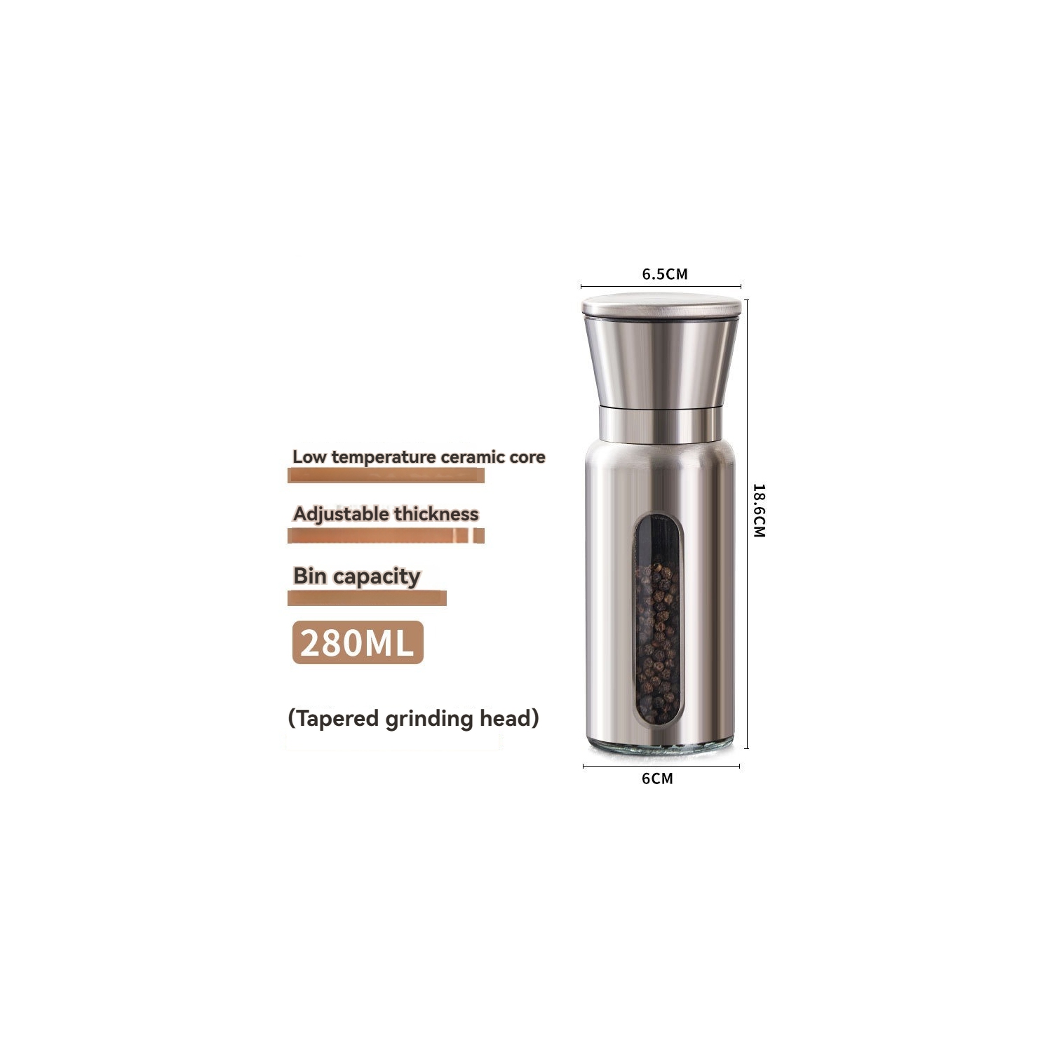 Stainless steel pepper grinder, home kitchen seasoning, black pepper, pepper grinder, sea salt pepper - 270ml