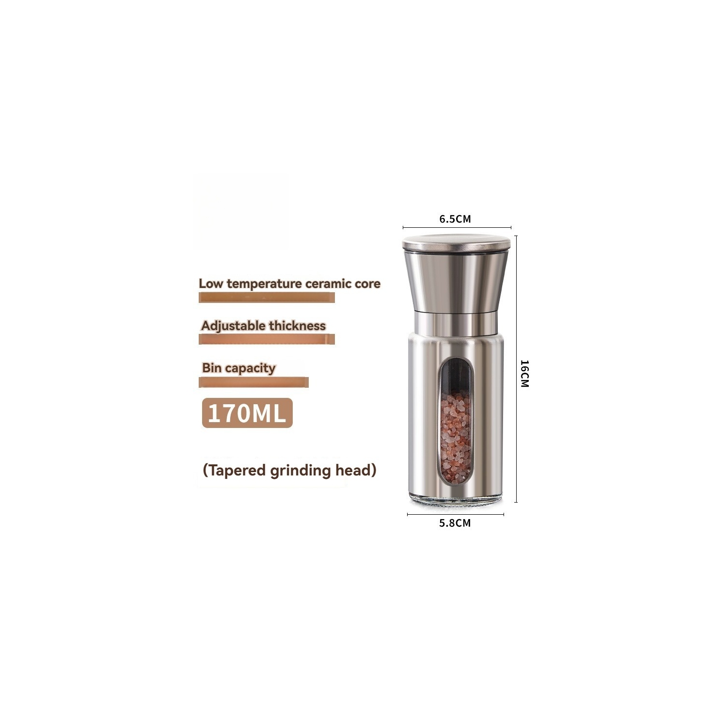 Stainless steel pepper grinder, home kitchen seasoning, black pepper, pepper grinder, sea salt pepper - 170ml