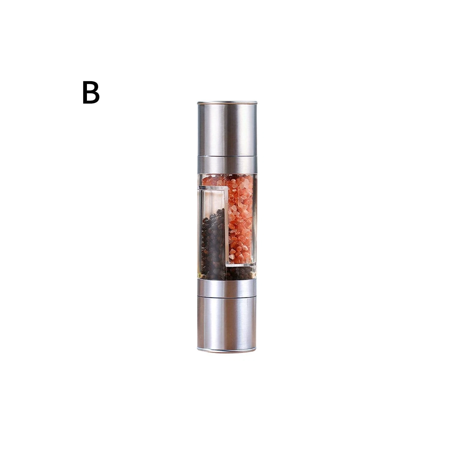 Double-head manual grinder, Double-head manual grinder, Grinder glass spice bottle - silver