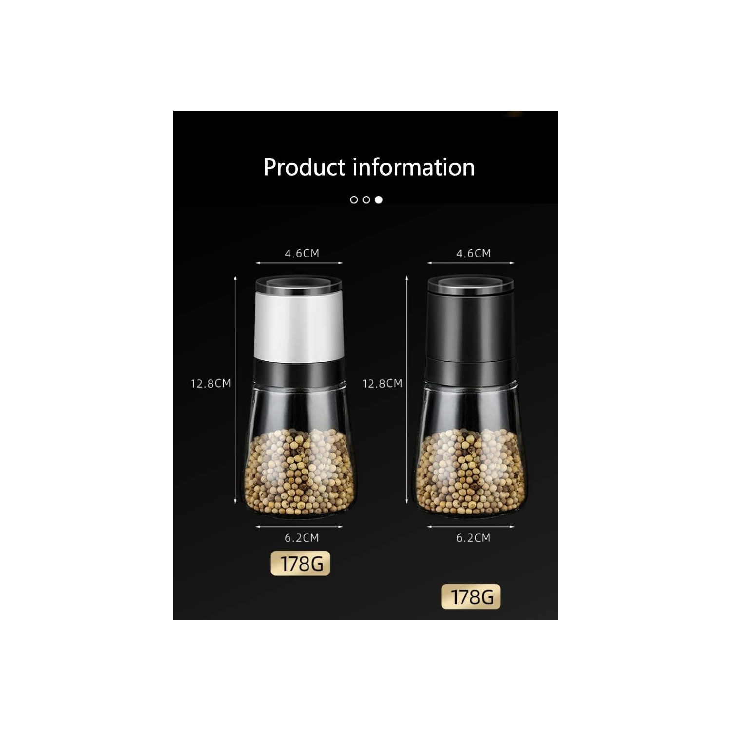 Ensemble de 2 moulins à sel et à poivre, accessoires de cuisine réglables robustes et moulin à poivre