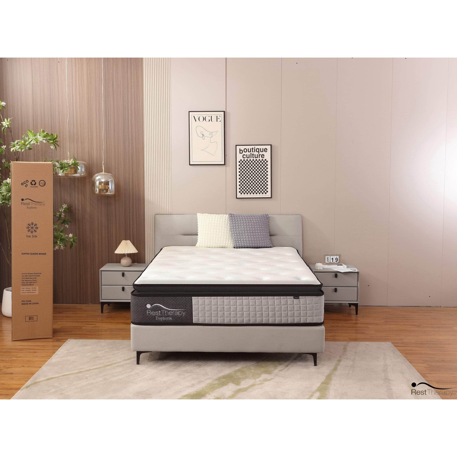 Matelas hybride moelleux ressorts ensachés plateau-coussin Euphoria 14&nbsp;po avec mousse à mémoire gel frais de Rerest Therapy