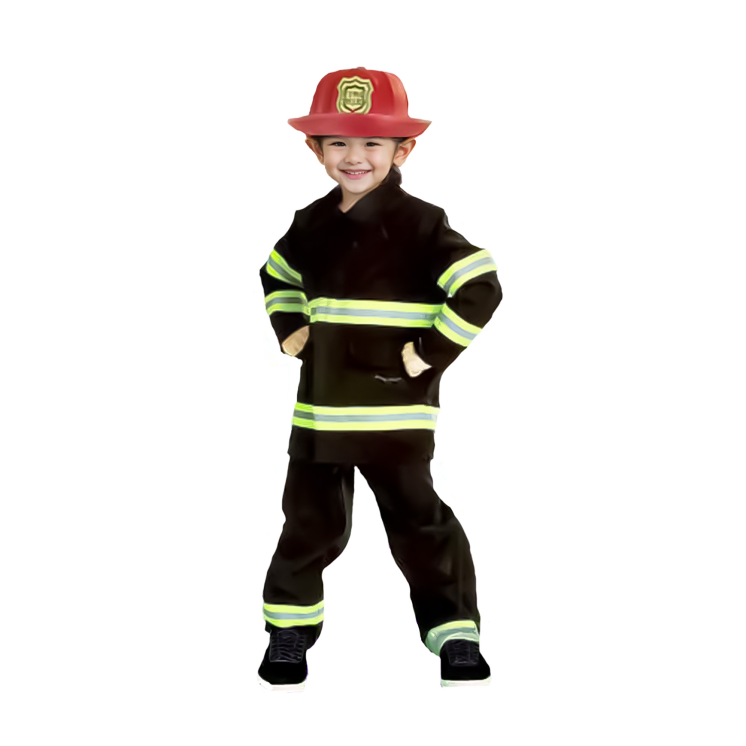 Costume d'Halloween des pompiers noirs et verts pour enfant - grande taille