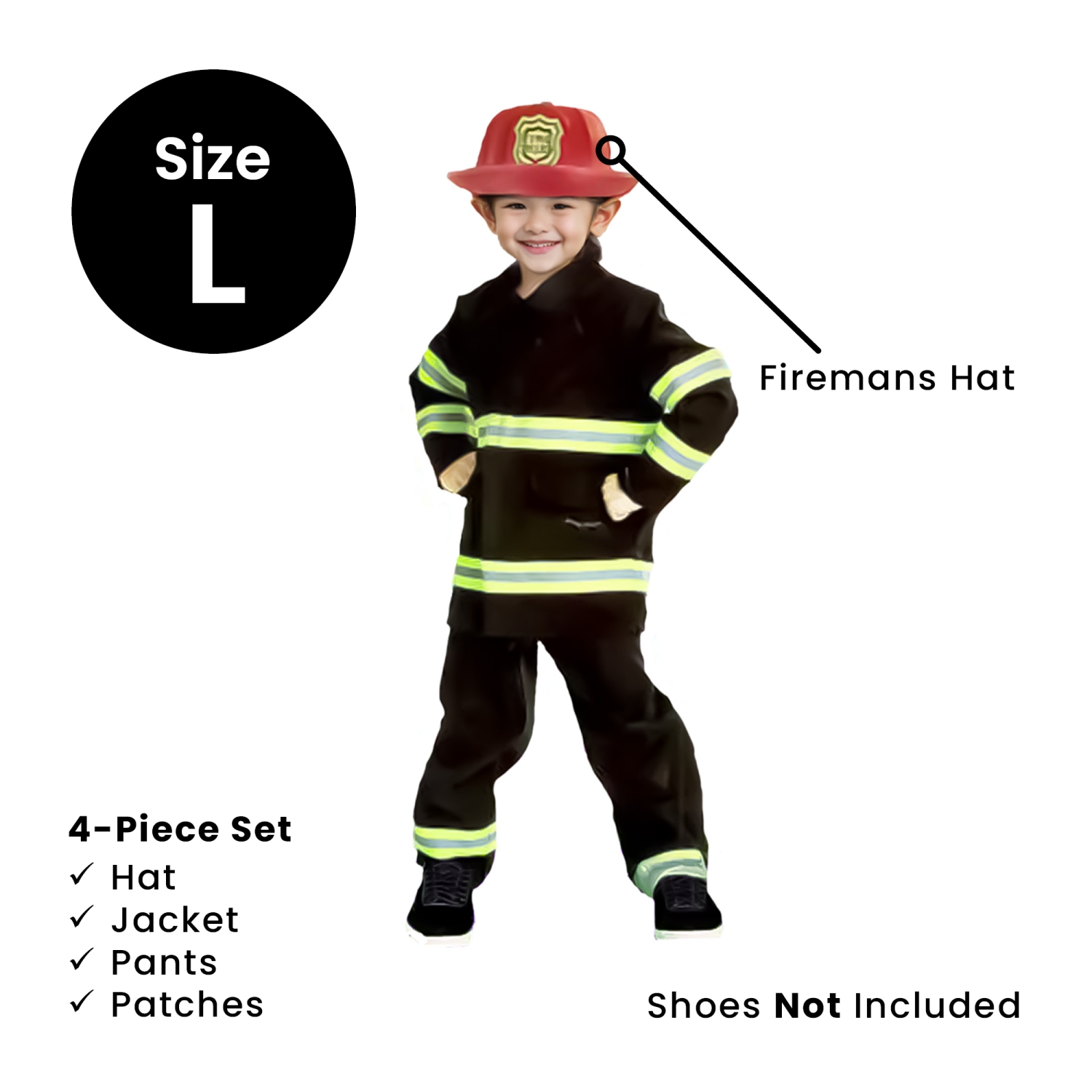 Costume d'Halloween des pompiers noirs et verts pour enfant - grande taille