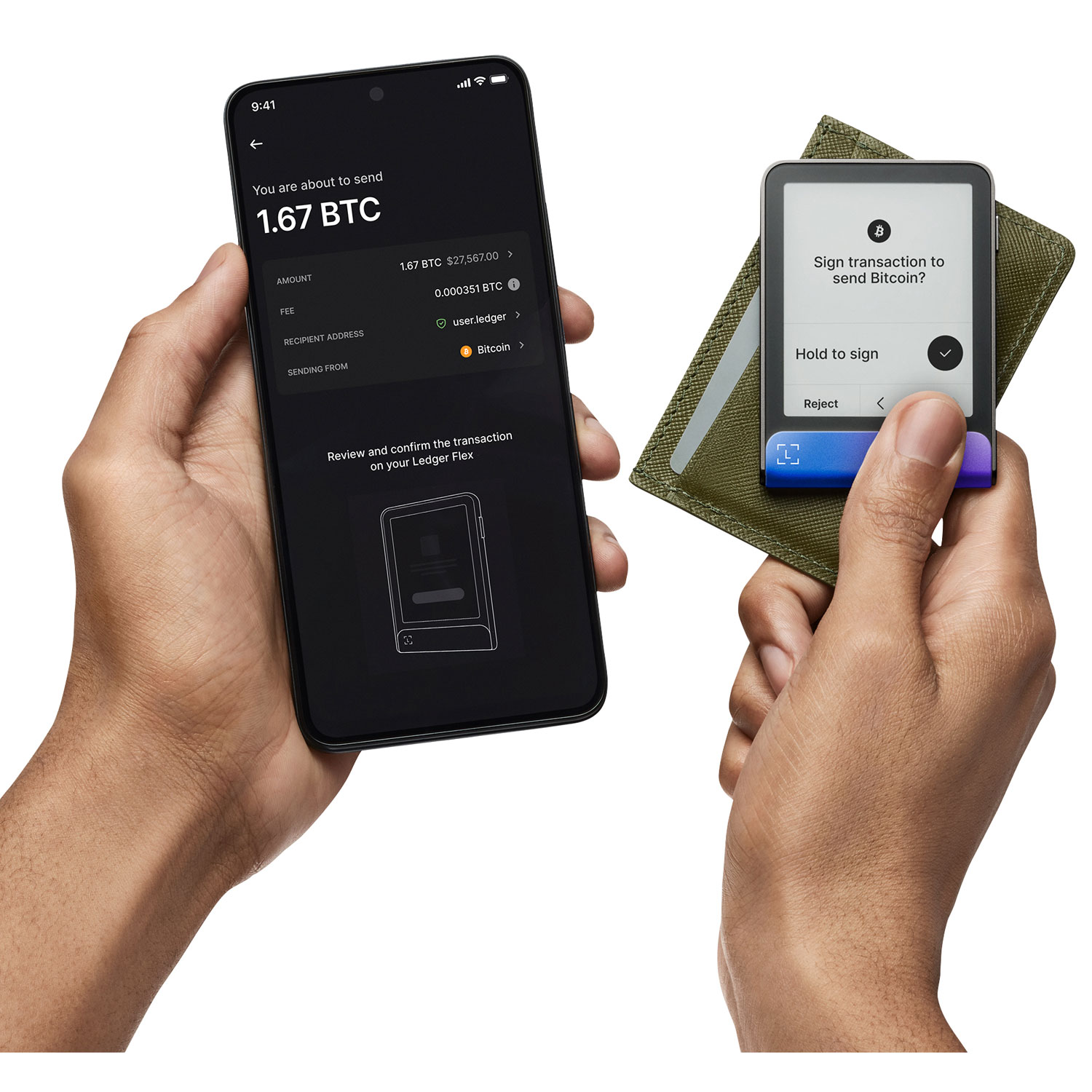 Portefeuille physique de cryptomonnaie à encre électronique 2,84 po USB-C/Bluetooth avec clé de récupération Flex de Ledger - Bleu Neptune