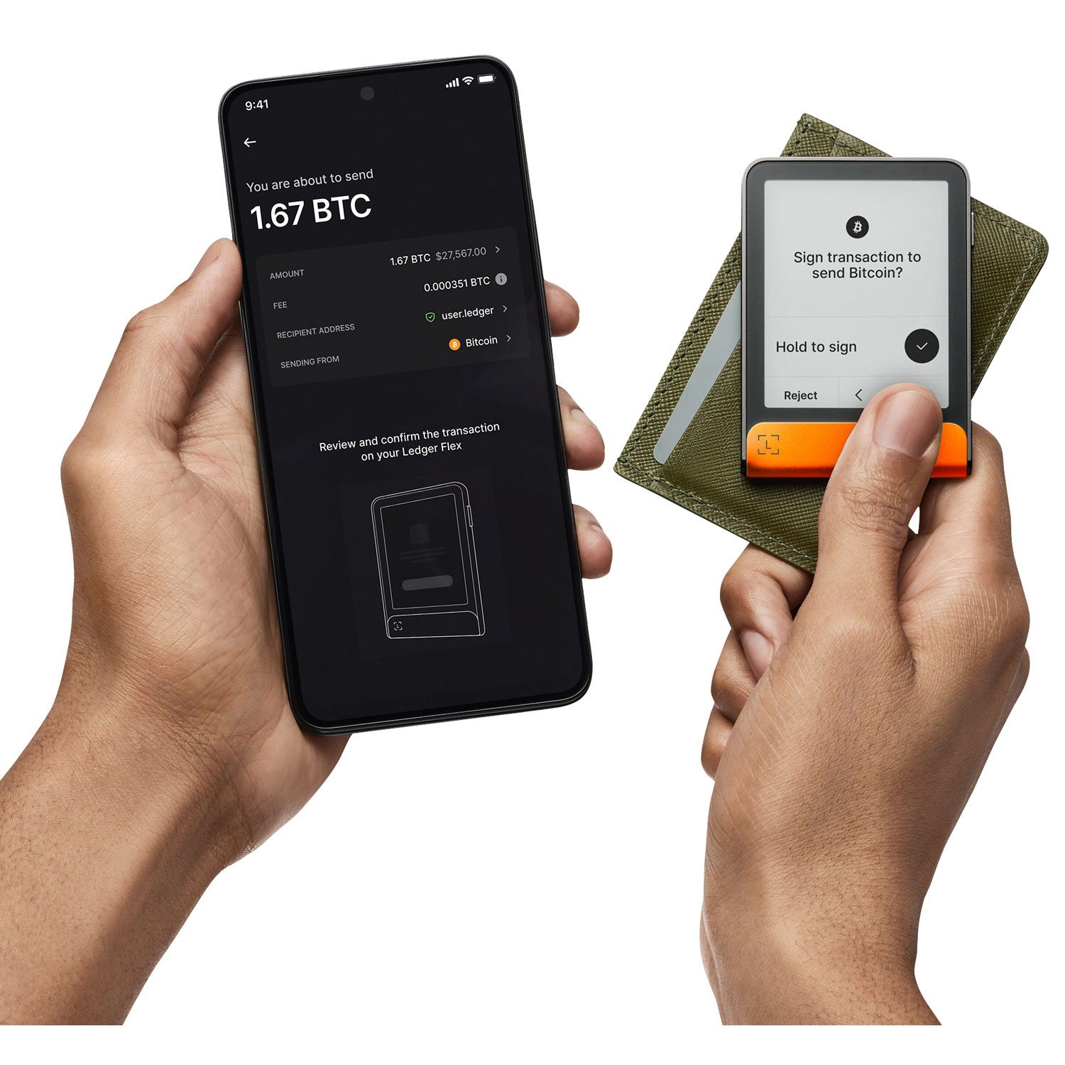 Ledger Flex 2.84" E-Ink Crypto Hardware Wallet USB-C/Bluetooth with Recovery Key - Orange