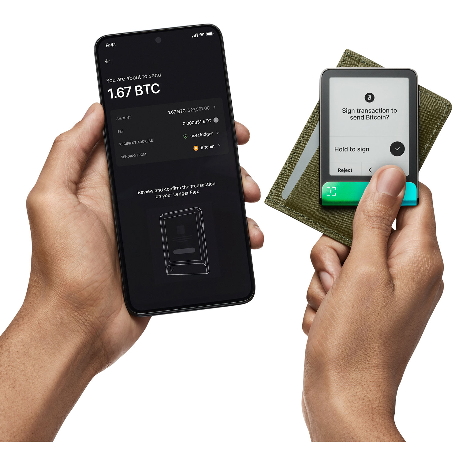 Ledger Flex 2.84" E-Ink Crypto Hardware Wallet USB-C/Bluetooth with Recovery Key - Oxidate Green