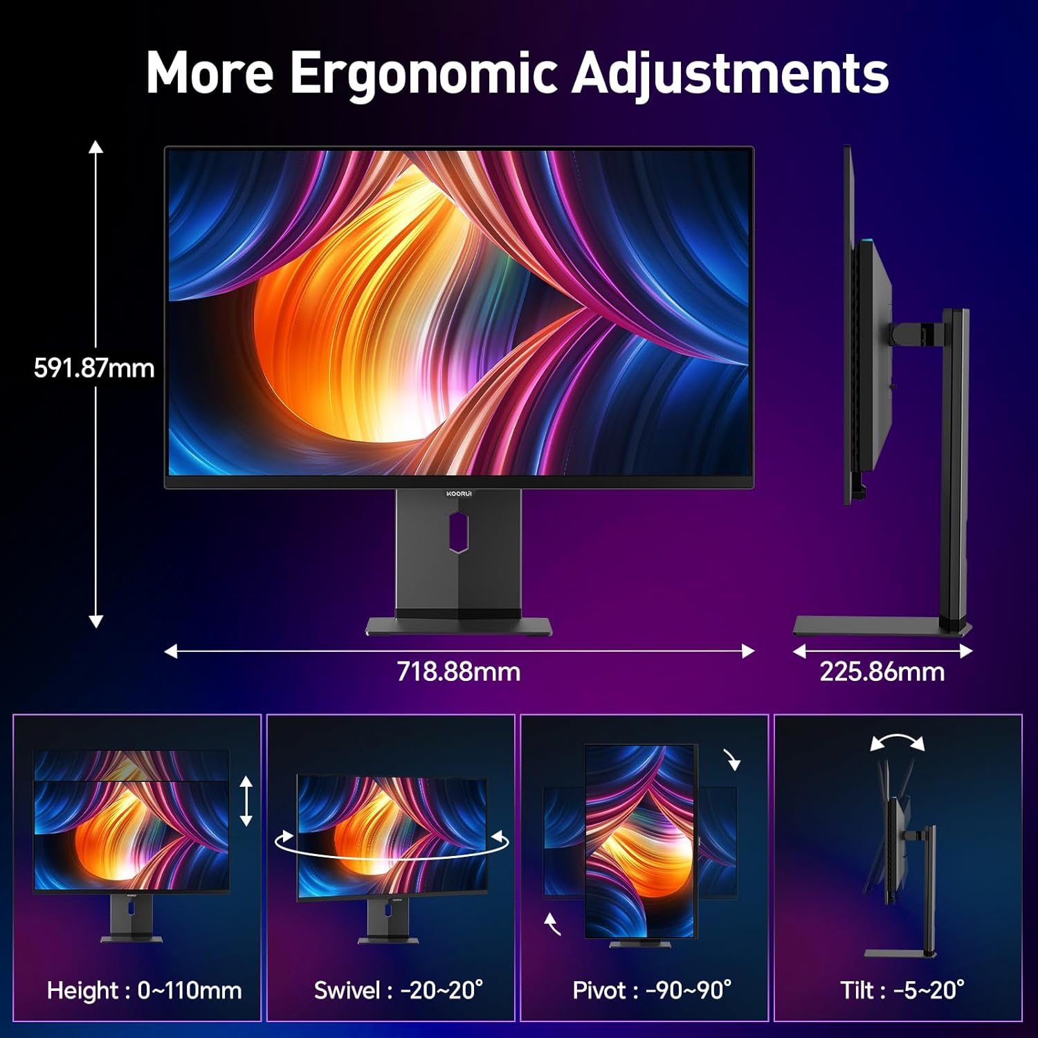 KOORUI 31.5" 3840 x 2160 240 Hz QD-OLED Gaming Monitor FreeSync Premium & G-Sync Compatible 98% DCI-P3 S3241XO