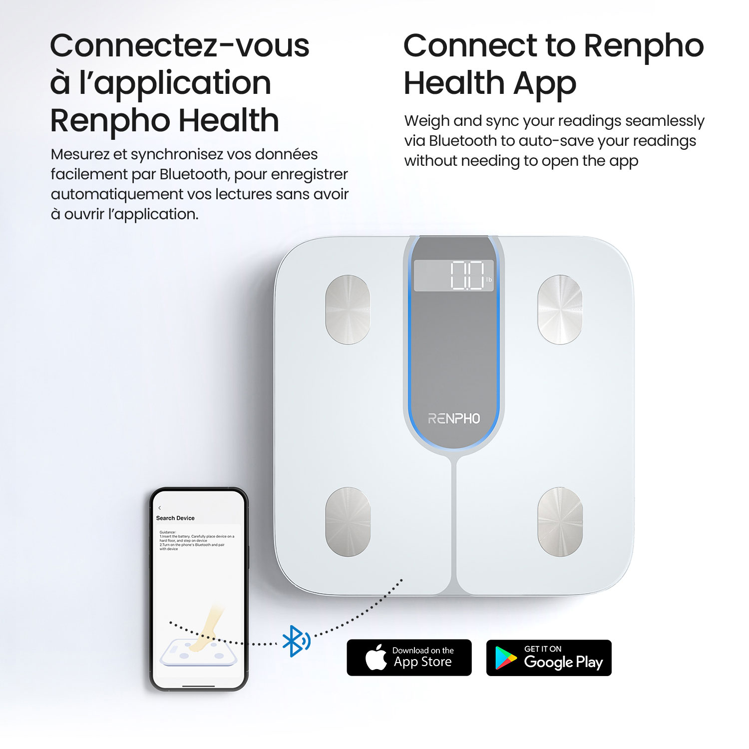 Pèse-personne intelligent Bluetooth Elis 1C de Renpho - Blanc