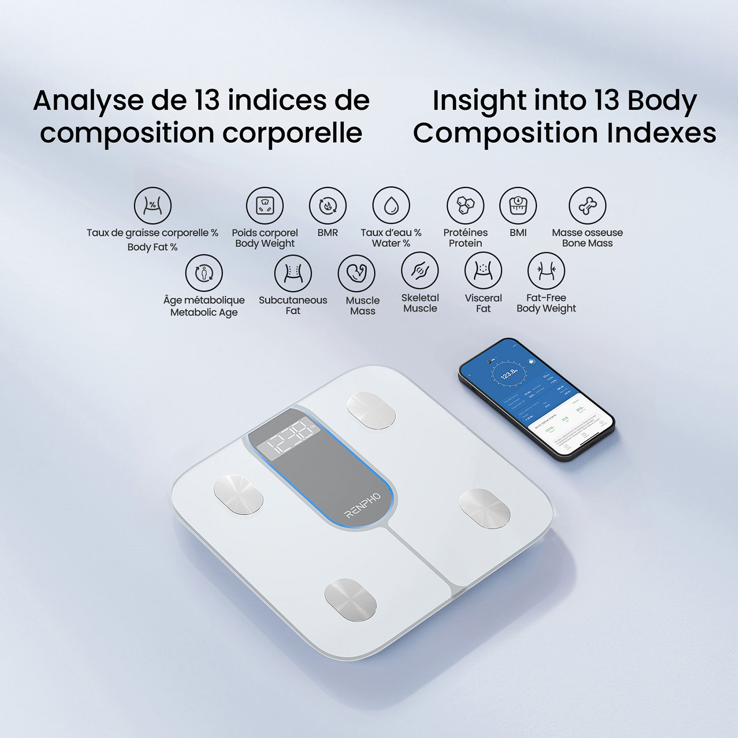 Pèse-personne intelligent Bluetooth Elis 1C de Renpho - Blanc