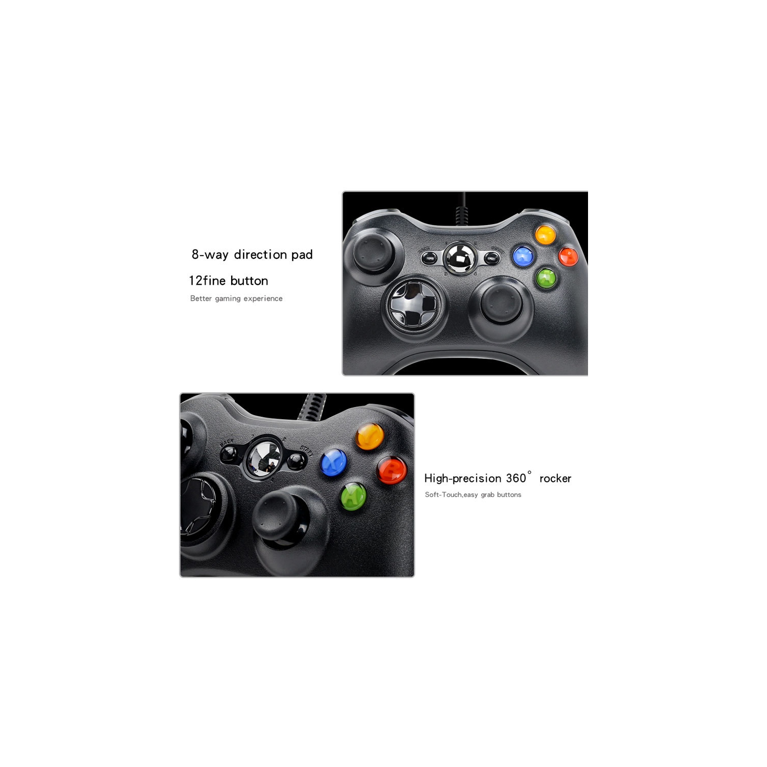 POUR manette de jeu avec fil XBOX360 avec vibrations, convient pour PC, Xbox 360, console de jeu - noir