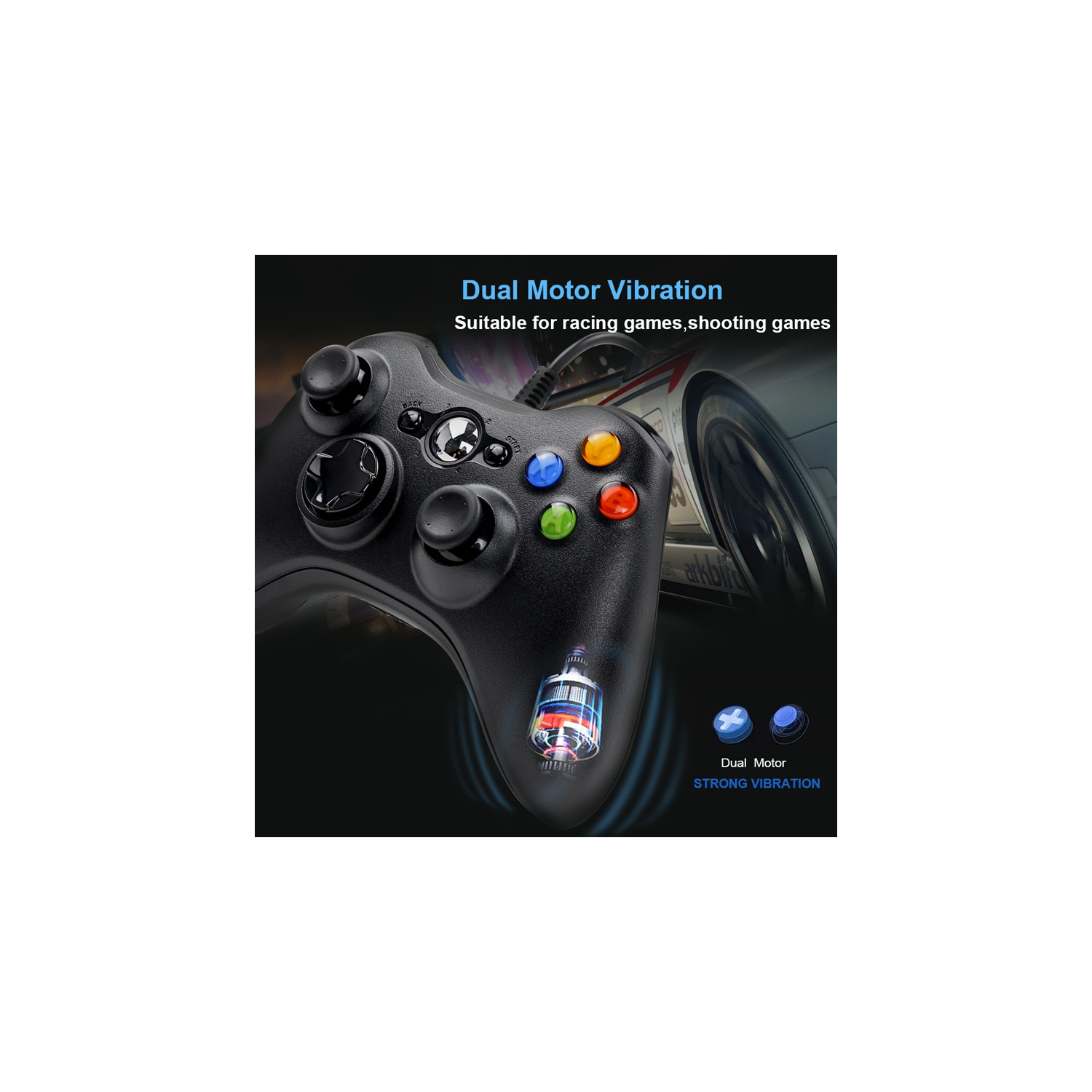 POUR manette de jeu avec fil XBOX360 avec vibrations, convient pour PC, Xbox 360, console de jeu - noir