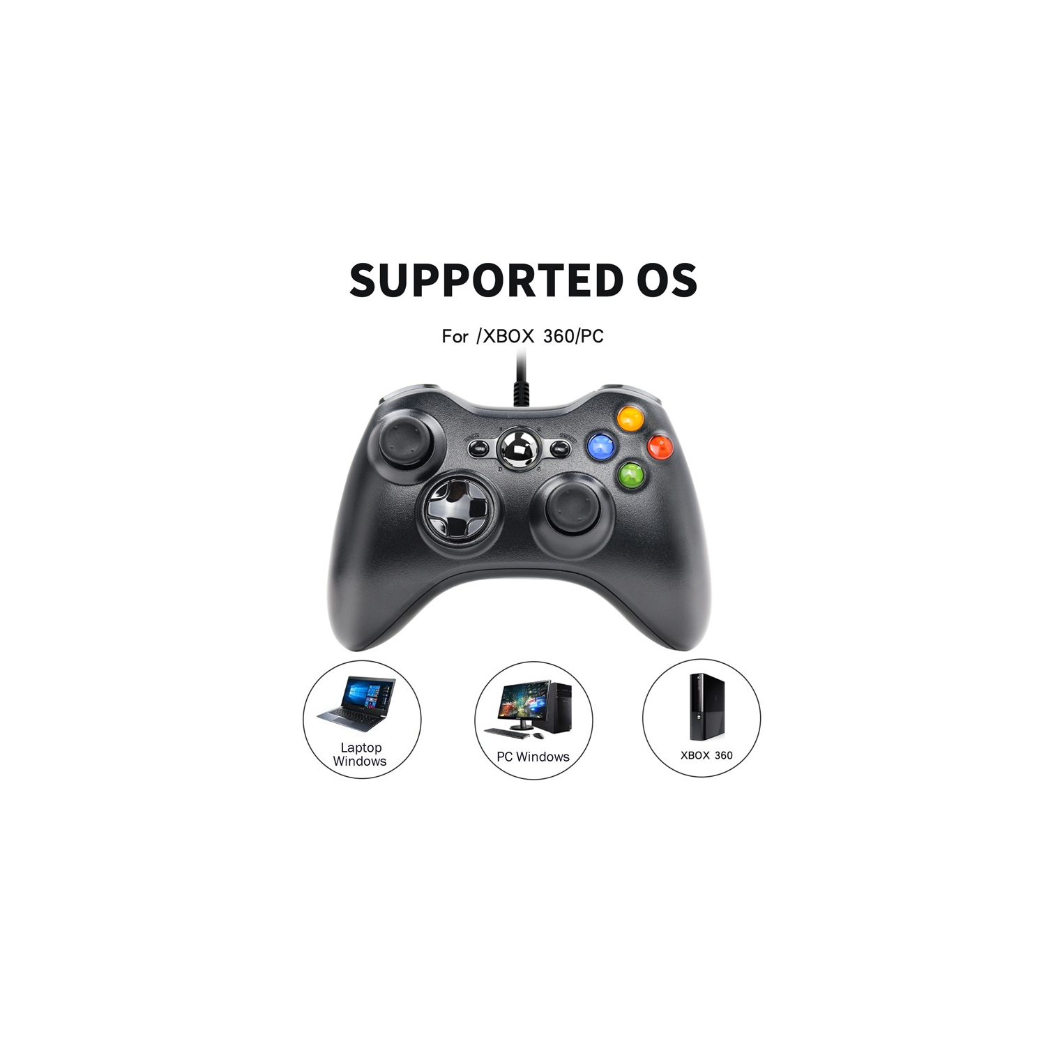 POUR manette de jeu avec fil XBOX360 avec vibrations, convient pour PC, Xbox 360, console de jeu - noir