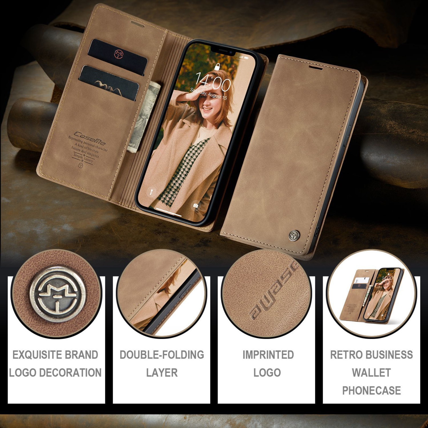 Suitable for iPhone 14 mobile phone case mobile phone leather case flip cover with stand, magnetic suction, anti-fall - red