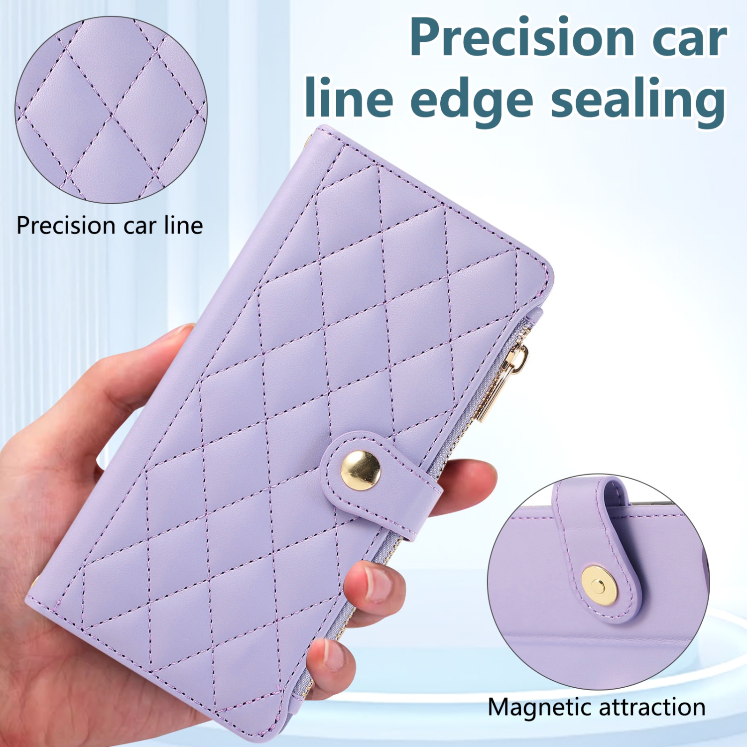 Applicable à iPhone16PROMAX exquis motif losange treillis petit sac à glissière style chanel bandoulière lady corde téléphone mobile étui-blanc cassé