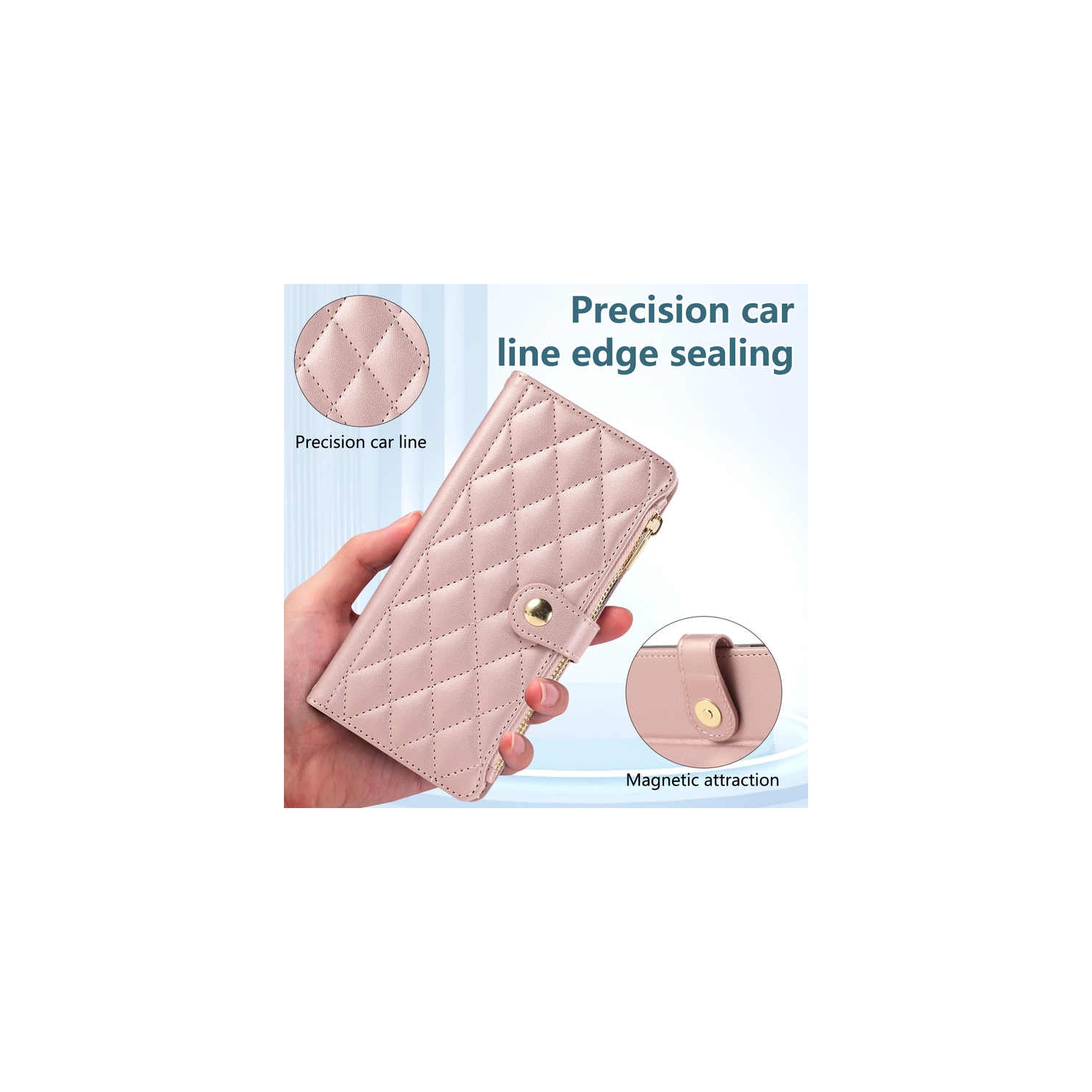 Applicable to iPhone16PROMAX exquisite diamond lattice small Chanel style zipper bag lady crossbody rope mobile phone case-green + short hand rope +