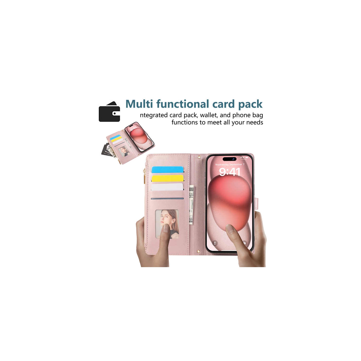 Applicable à l'iPhone 14 Pro Max exquis petit sac à glissière Chanel bandoulière pour téléphone mobile pour femmes étui vert + dragonne courte + long