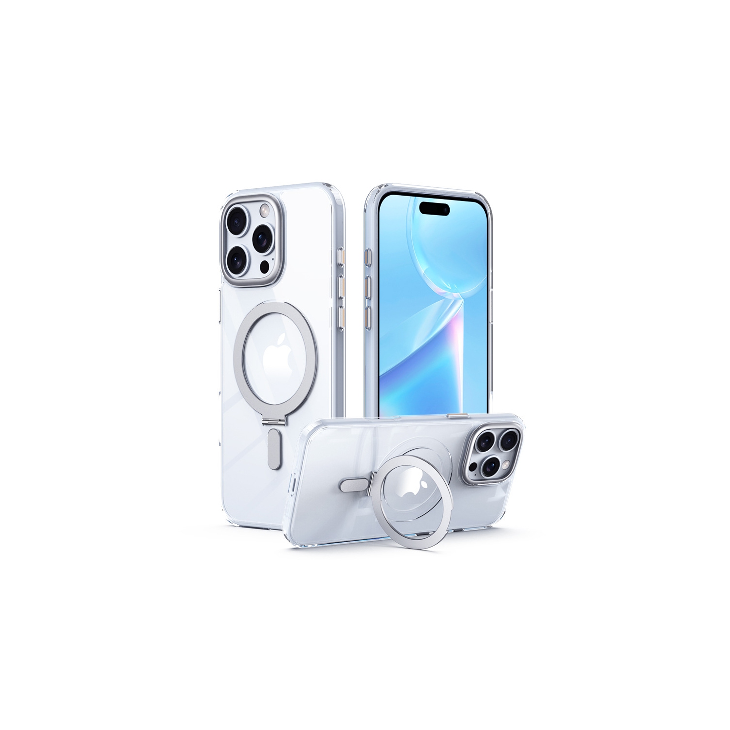 ForiPhone 16promaxmobile phone case, magnetic hidden ring holder, mobile phone case, transparent anti-fall Apple protective case, transparent