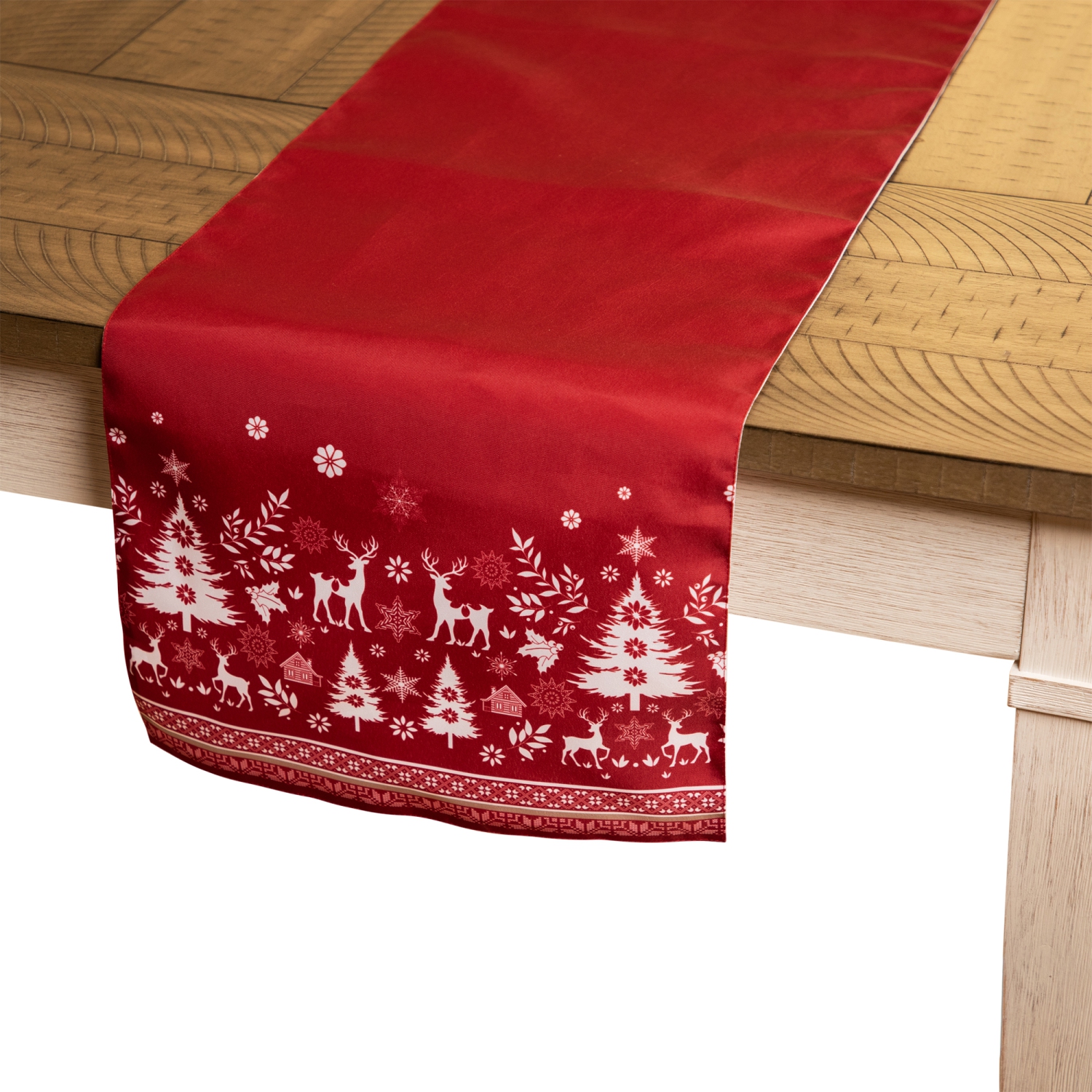 Reindeer and Snowflakes Rectangular Christmas Table Runner - 90"