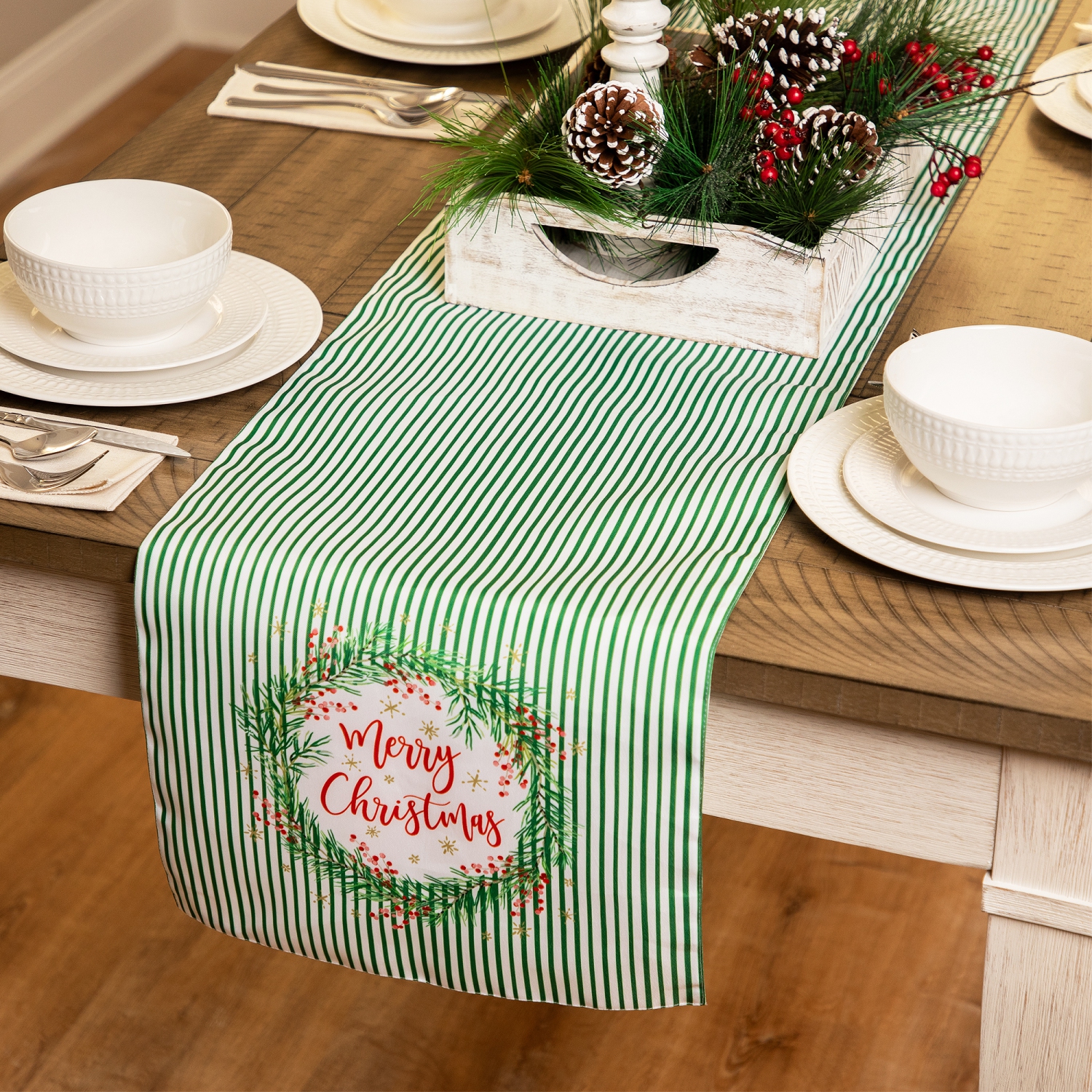 Striped Merry Christmas Rectangular Table Runner - 90"
