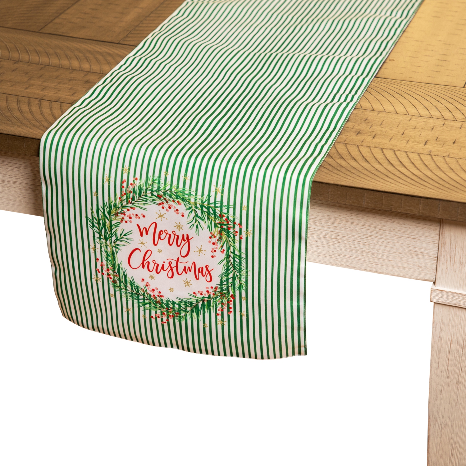 Striped Merry Christmas Rectangular Table Runner - 90"