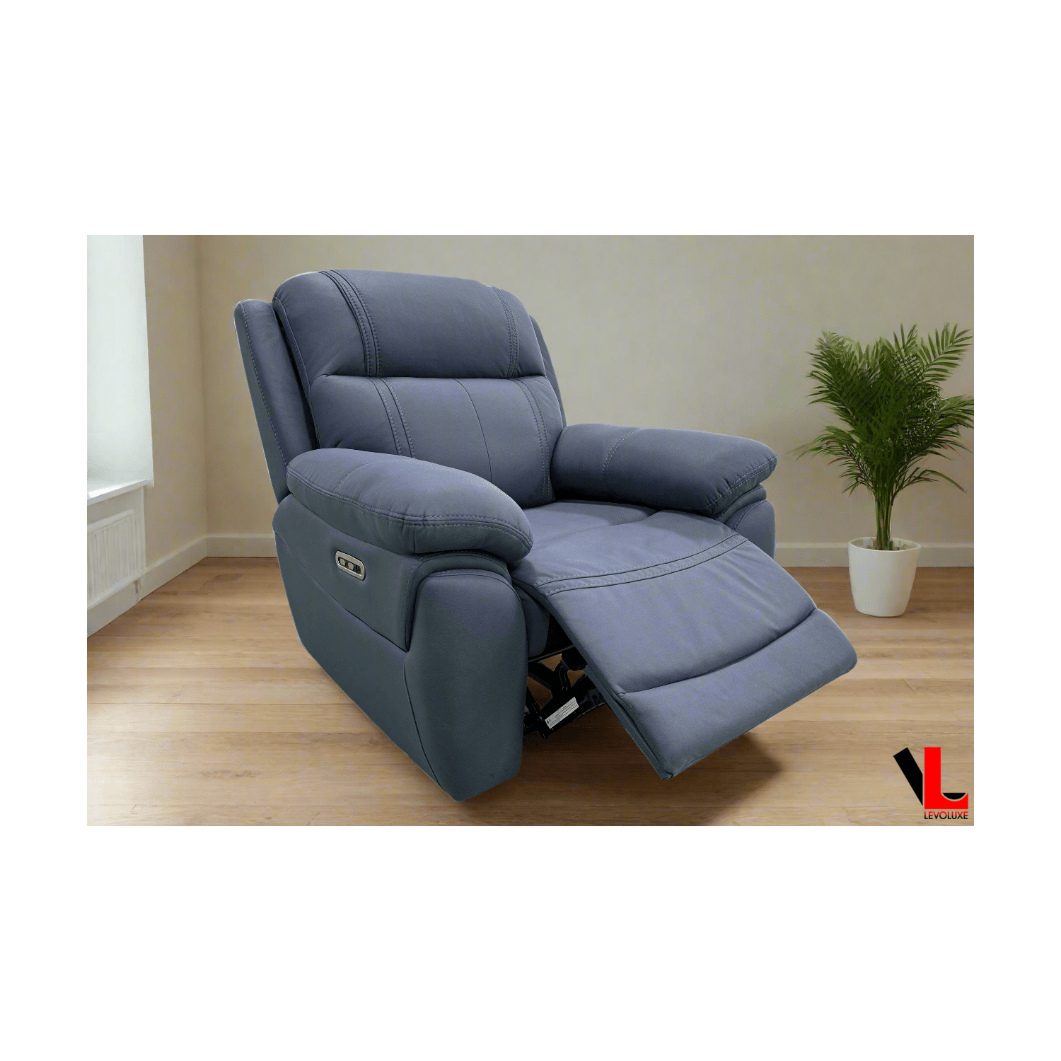 Fauteuil inclinable électrique Jaxxon bleu de 40,5 po Regent de Levoluxe avec appuie-tête électrique