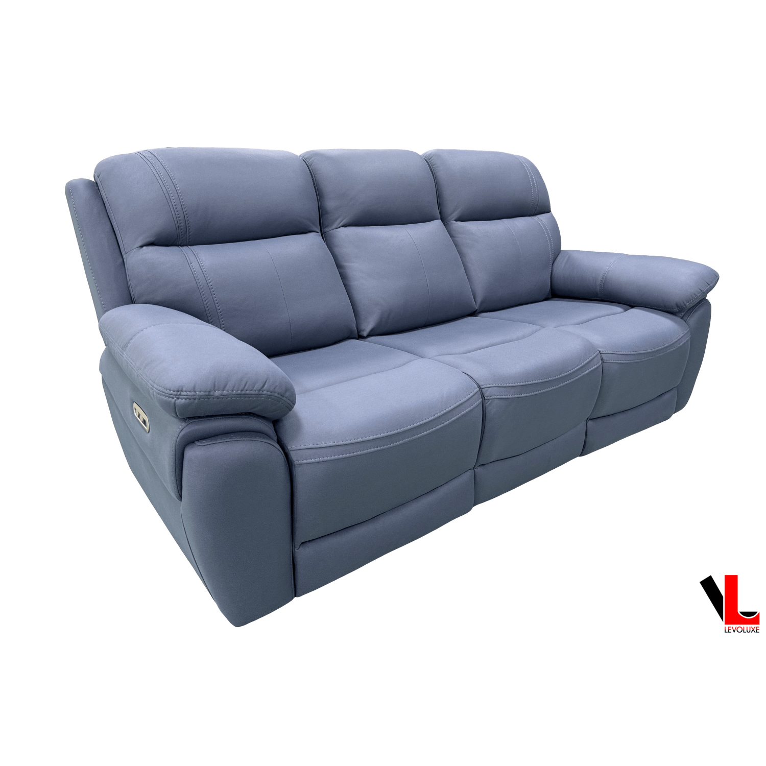 Levoluxe Regent 3 Piece Power Reclining Sofa, Loveseat and Chair with Power Headrests in Jaxxon Blue