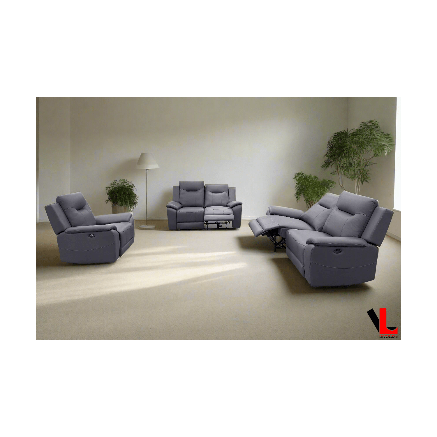 Ensemble de 3 pièces inclinable électrique Avante de Levoluxe avec divan, causeuse et fauteuil en acier Jaxxon