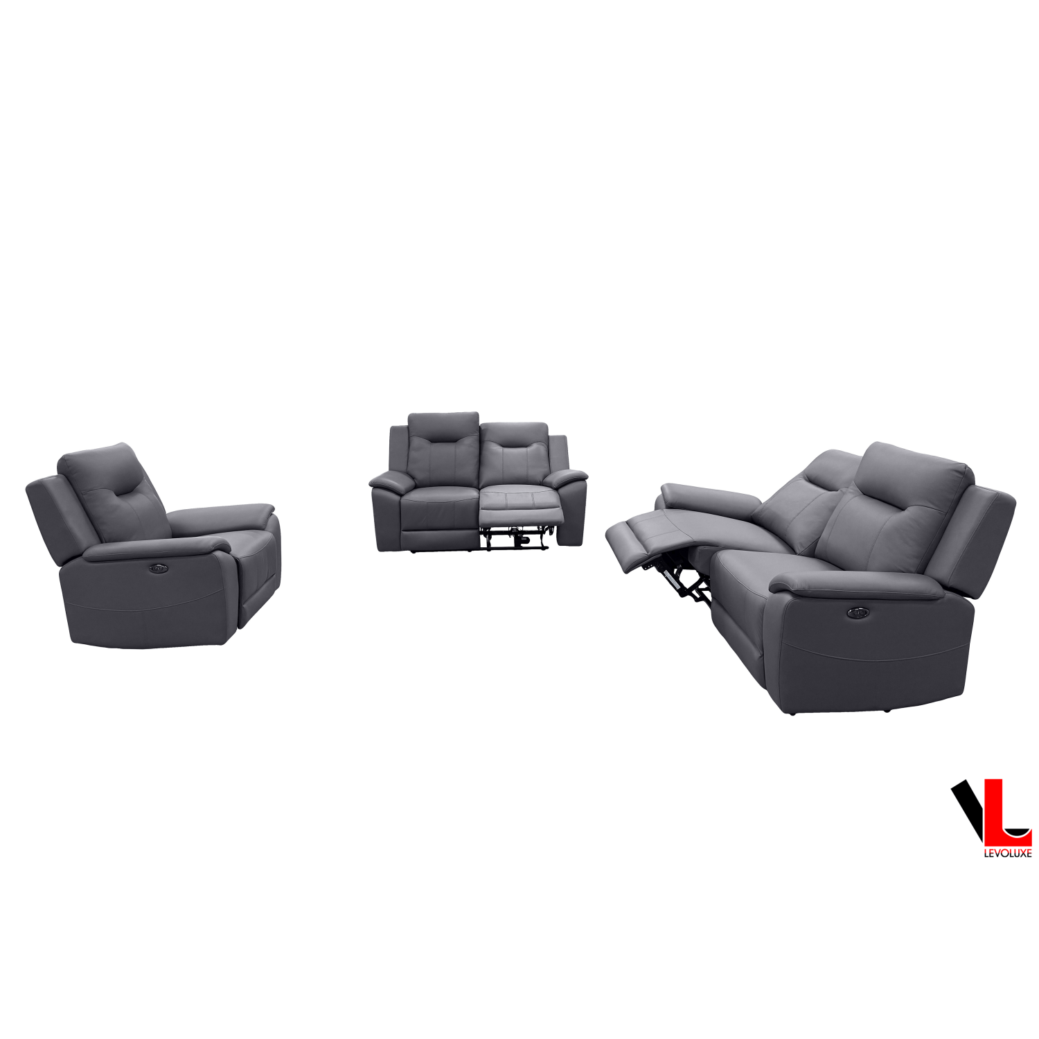 Ensemble de 3 pièces inclinable électrique Avante de Levoluxe avec divan, causeuse et fauteuil en acier Jaxxon