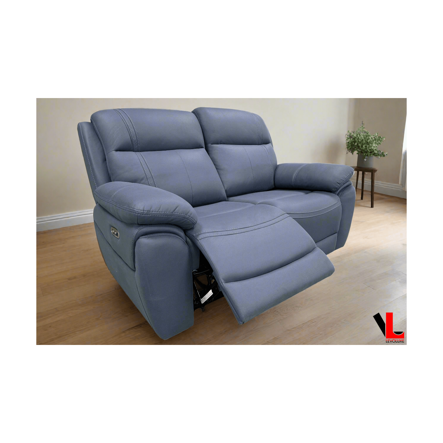 Causeuse inclinable électrique à 2 places Regent de 62&nbsp;po Jaxxon Blue de Levoluxe avec appuie-tête électriques