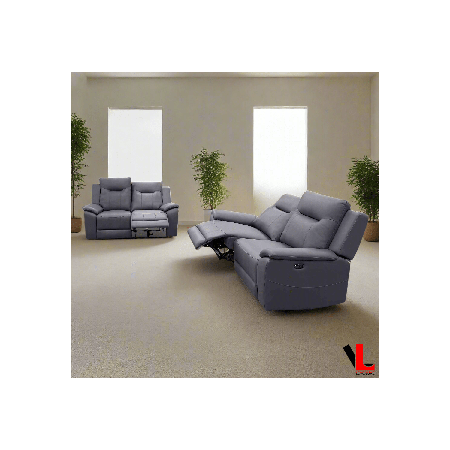 Ensemble de 2 pièces avec divan et causeuse inclinables électriques Avante de Levoluxe, fini acier Jaxxon