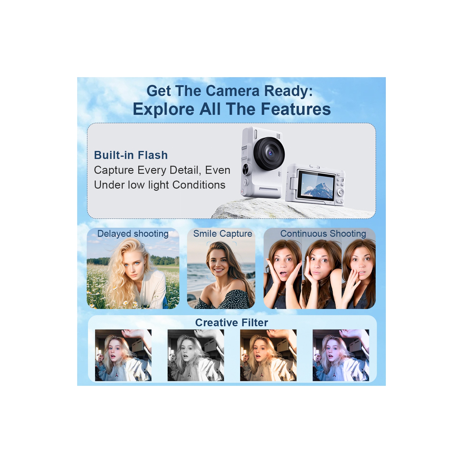 Digital camera CCD digital camera 2K digital camera 3-inch HD screen DX9 neutral home wide-angle, macro, rotating LCD screen, HD camera - black + 32G