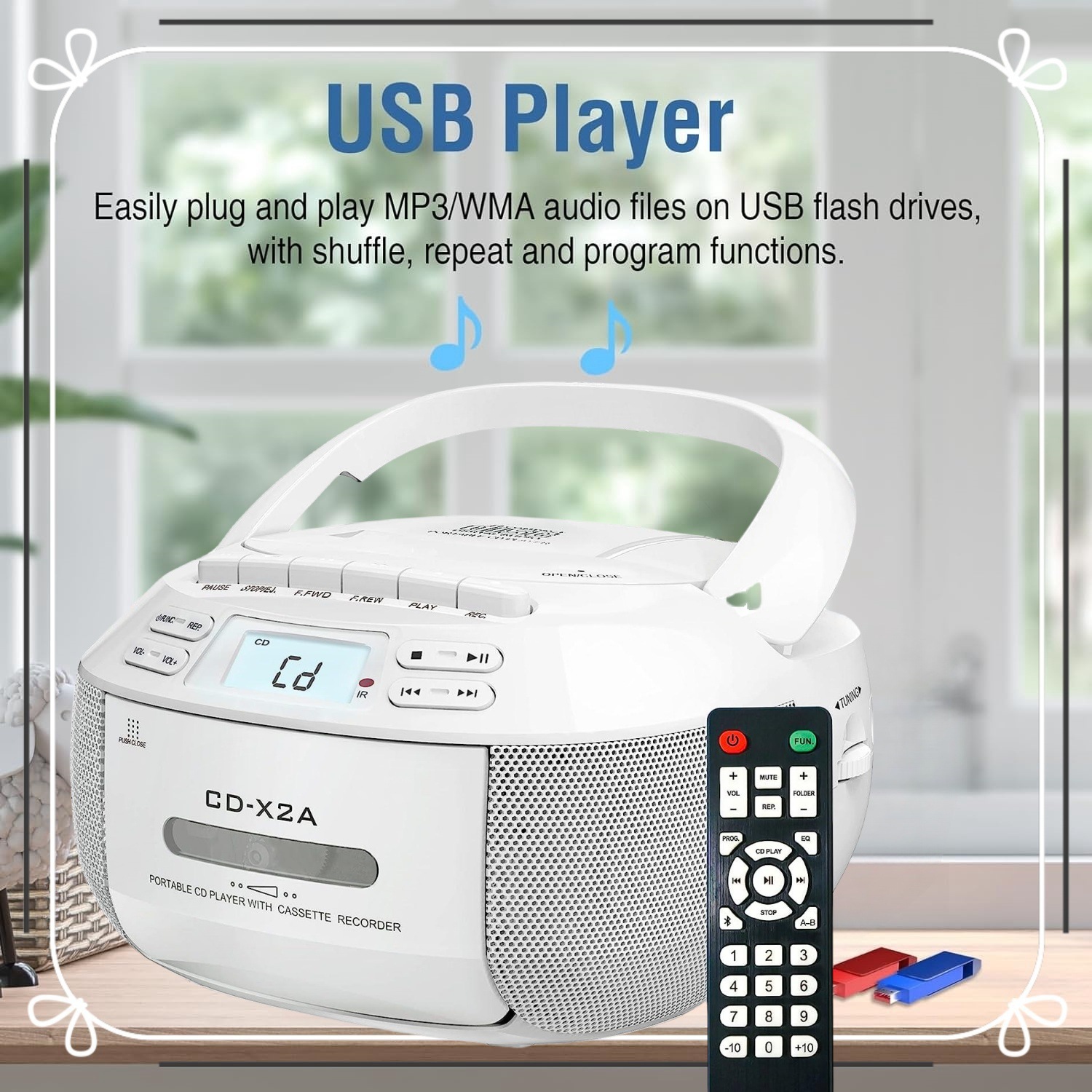 Radio à cassettes Bluetooth multifonctionnelle, lecteur CD portatif, interface USB, fonction d'enregistrement, répétition A-B, Lecteur de CD,