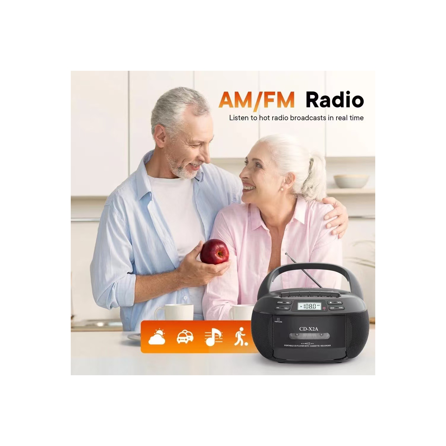 Radio à cassettes Bluetooth multifonctionnelle, lecteur CD portatif, interface USB, fonction d'enregistrement, répétition A-B, Lecteur de CD,