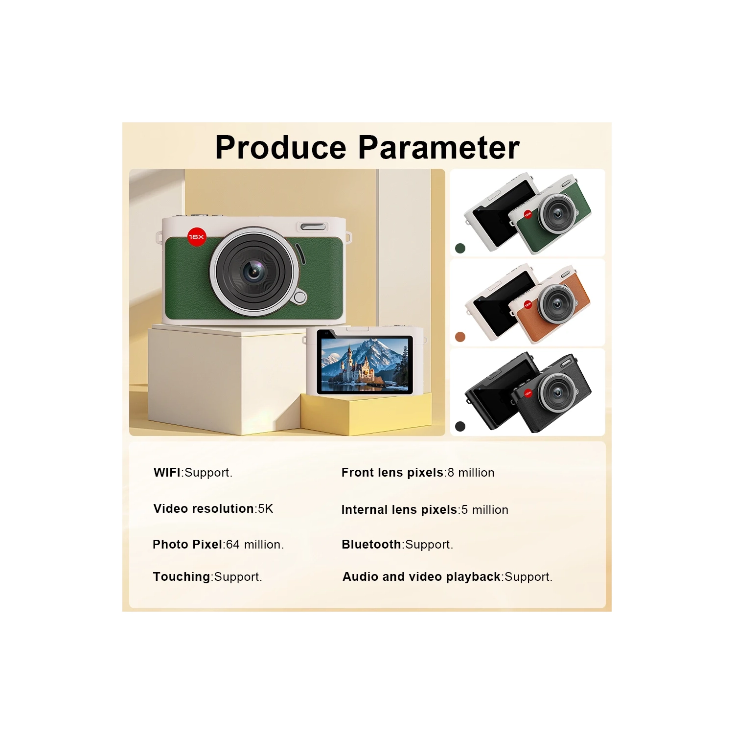 Hot-selling dual-camera touch screen DX8ccd digital camera student outdoor retro HD photo camera touch screen, wide angle, HD camera - green + 32G