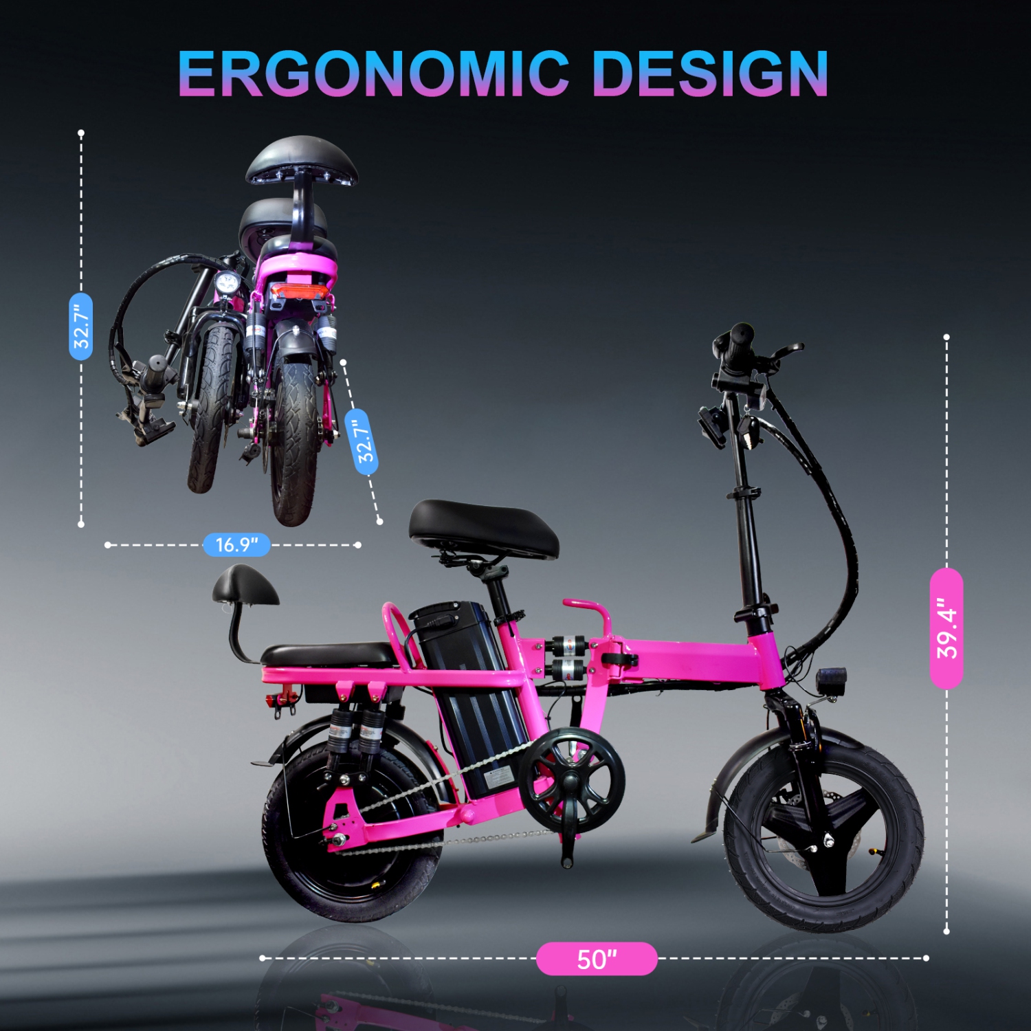 ZACHVO Foldable Electric Bicycle, 500W Peak Motor 45 Miles 80KM MAX Range, Upgraded E-bike with Front Basket, Phone Holder and Digital Display - Pink