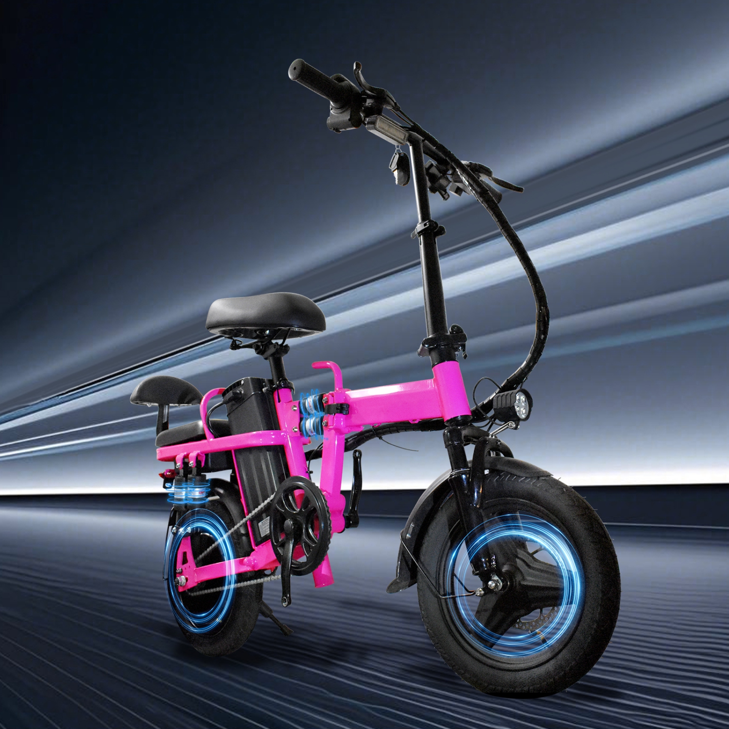 ZACHVO Foldable Electric Bicycle, 500W Peak Motor 45 Miles 80KM MAX Range, Upgraded E-bike with Front Basket, Phone Holder and Digital Display - Pink