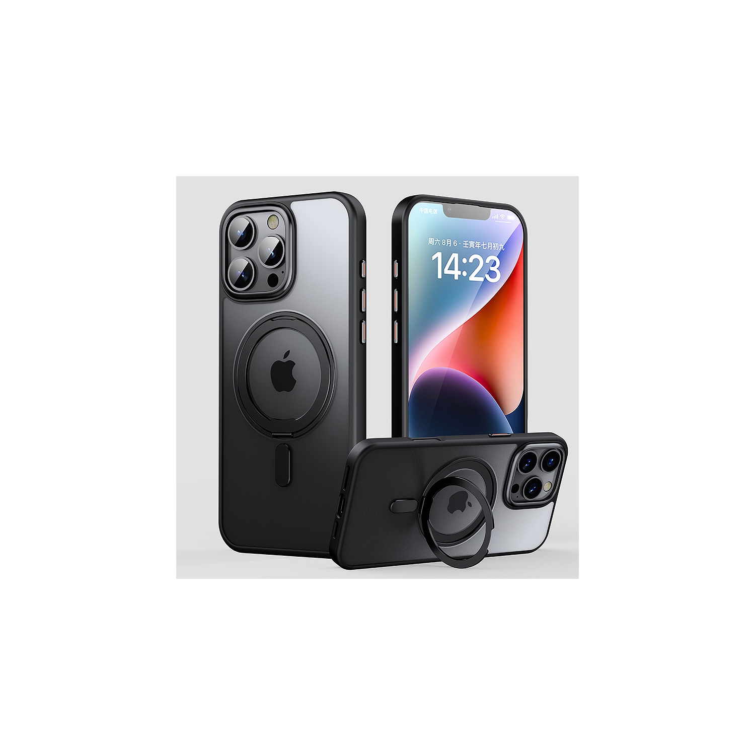 Convient à l'iPhone 14 Étui Promax Fulcrum pour téléphone mobile Support magnétique rotatif transparent MagSafe, protection de qualité militaire et