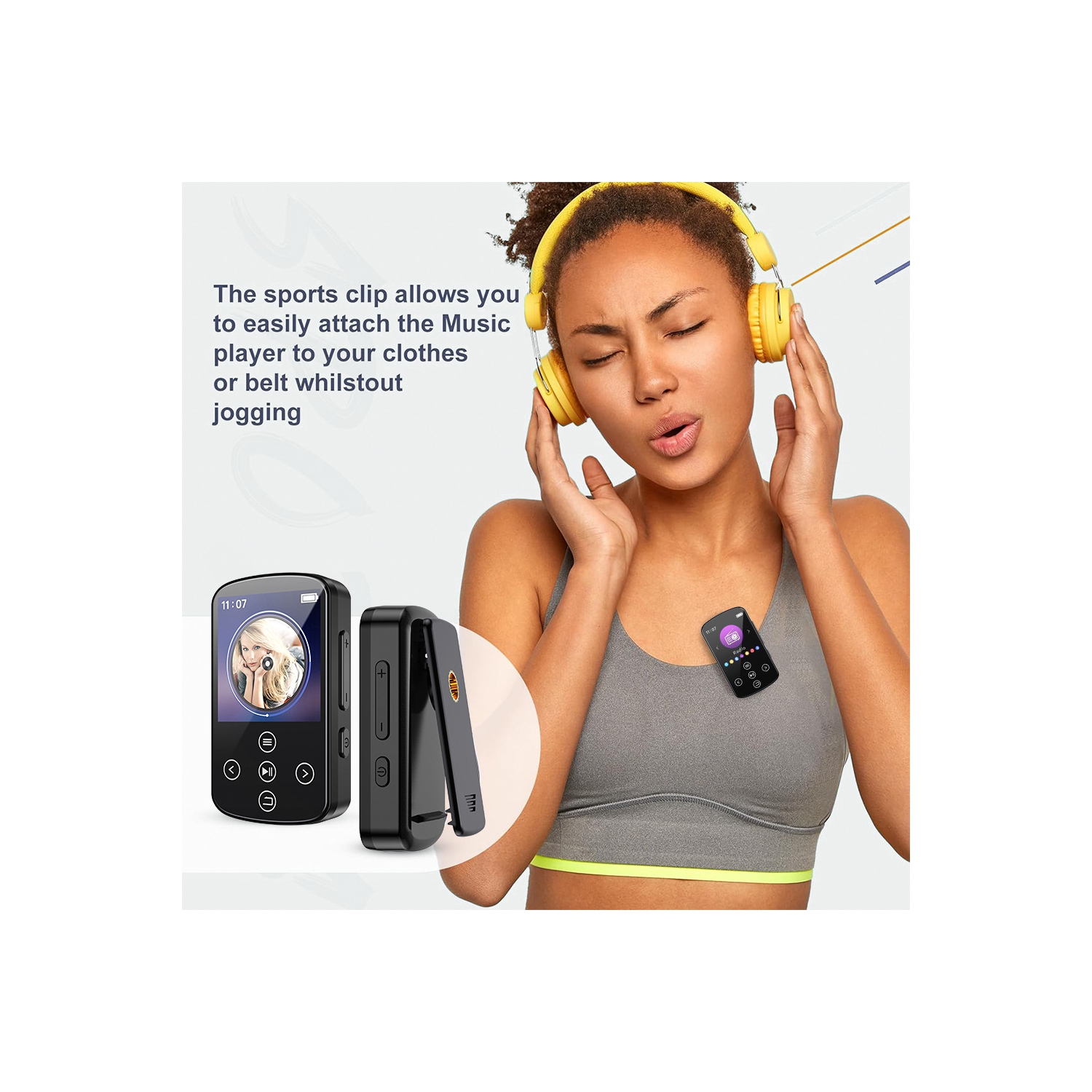 Portable Bluetooth MP3 Player with FM Radio, Voice Recorder, E-Book Reader – 1.5 Inch Touch Screen, 210mAh Battery, Lightweight Clip-on Design,