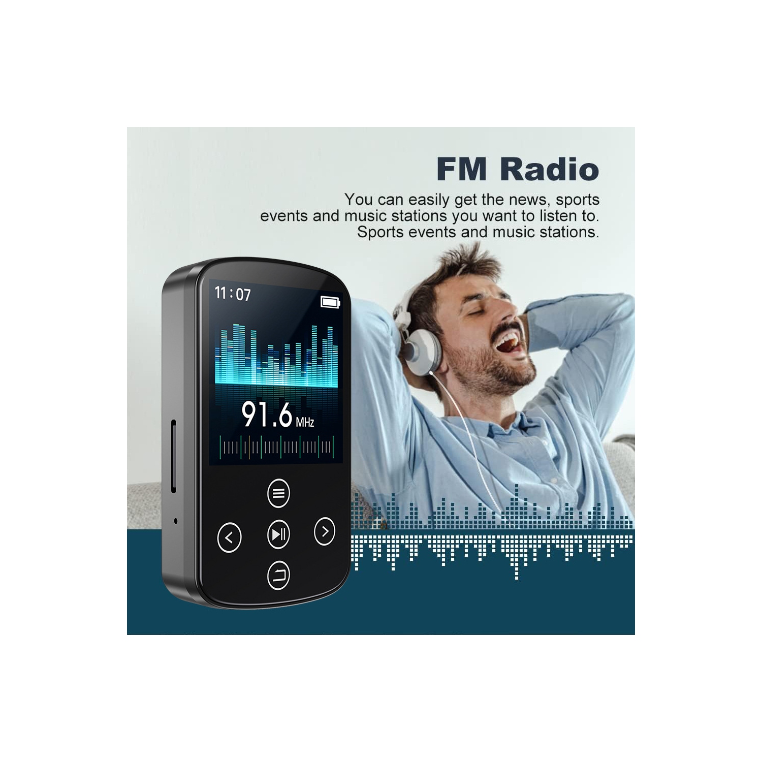 Portable Bluetooth MP3 Player with FM Radio, Voice Recorder, E-Book Reader – 1.5 Inch Touch Screen, 210mAh Battery, Lightweight Clip-on Design,