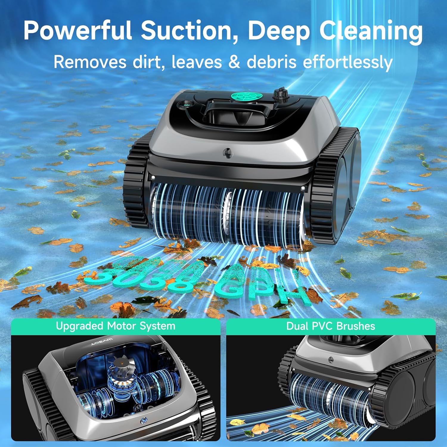 WYBOT C1 Cordless Pool Vacuum, Wall & Waterline Cleaning, Pool Cleaner Robot with Smart Route Planning, 150 Mins Runtime, Inground Pools Up to 1,614