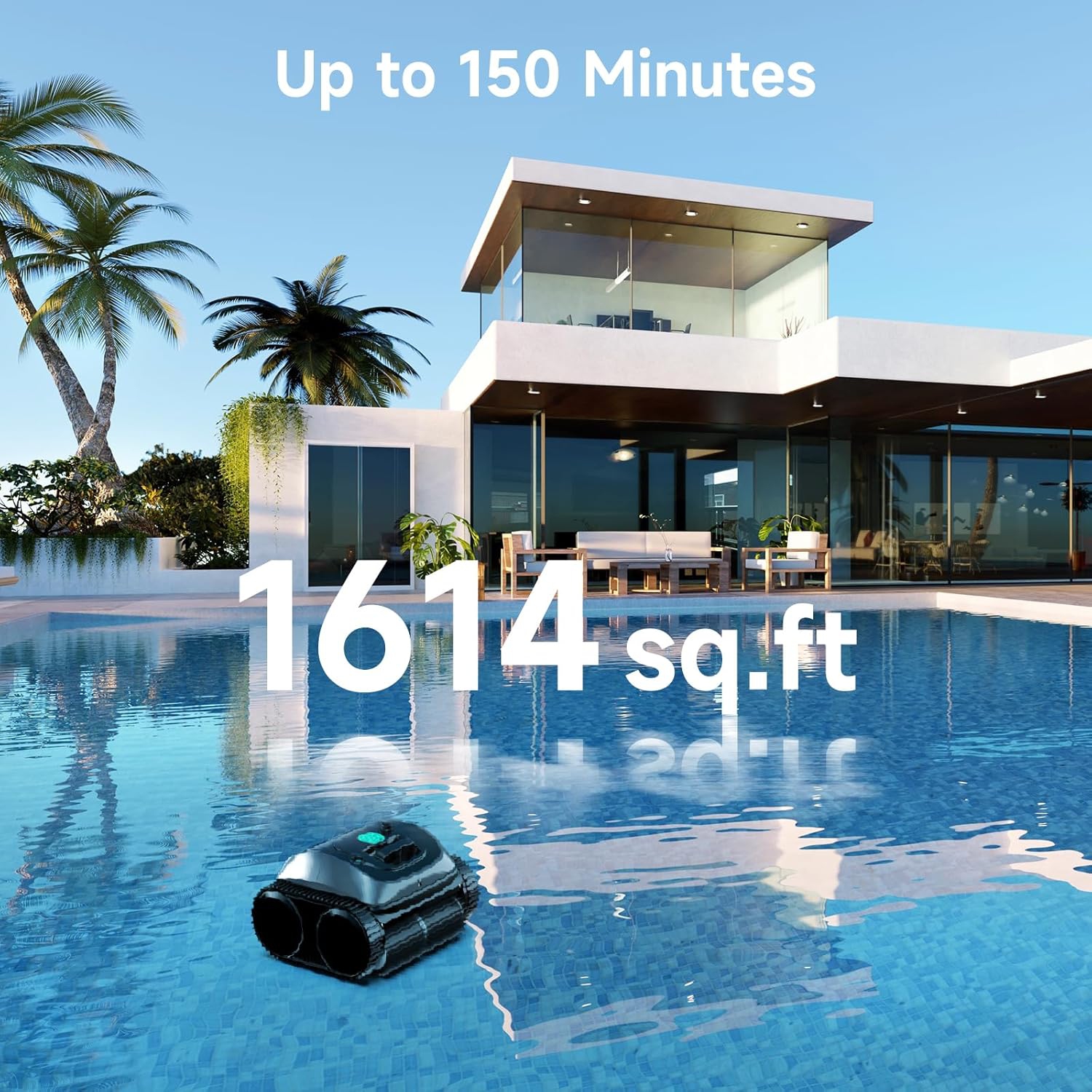 WYBOT C1 Cordless Pool Vacuum, Wall & Waterline Cleaning, Pool Cleaner Robot with Smart Route Planning, 150 Mins Runtime, Inground Pools Up to 1,614