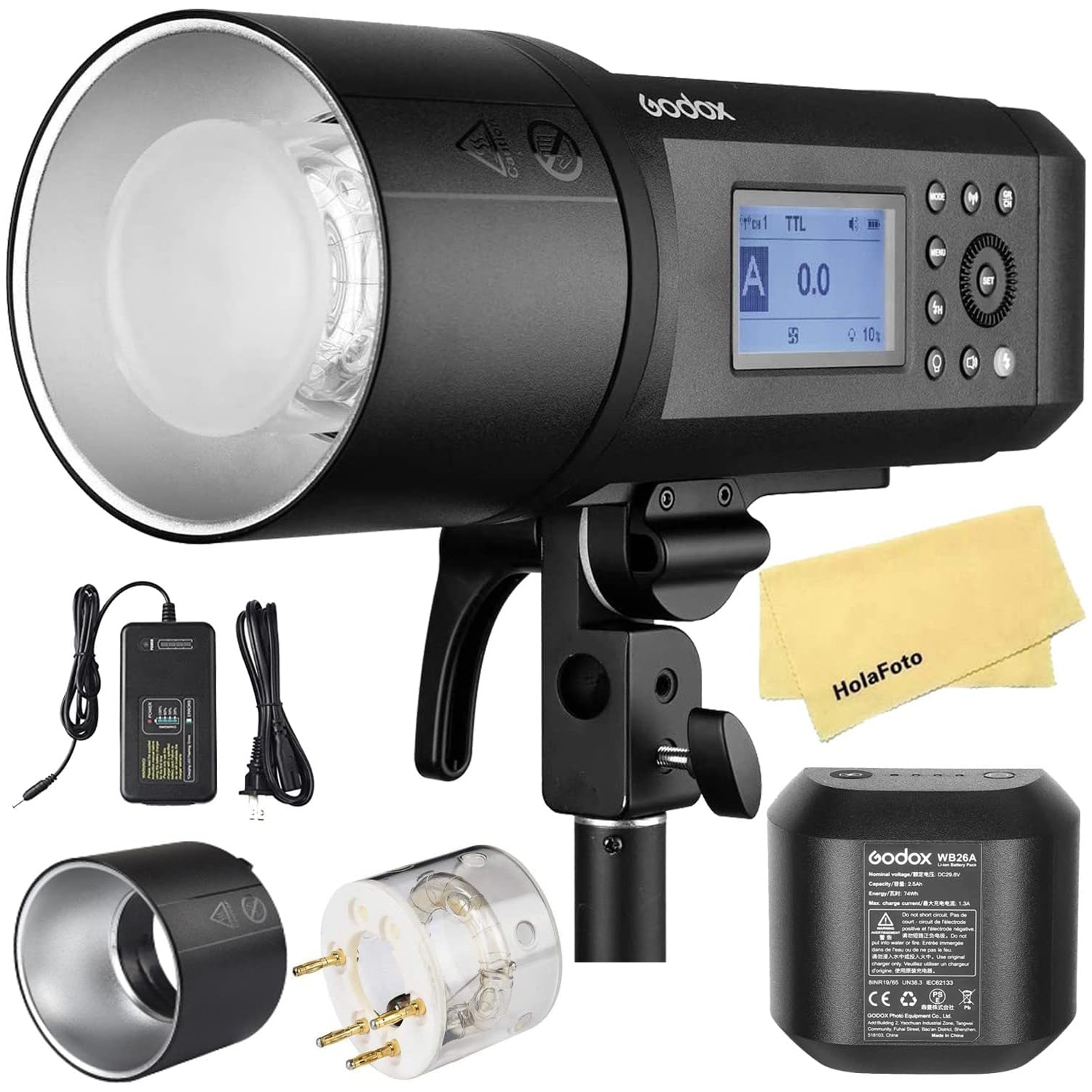 Remis à neuf - Flash AD600 Pro de Godox - Flash TTL de 600 W pour l'extérieur avec système sans fil X 2,4 GHz intégré, batterie au lithium-ion, lampe