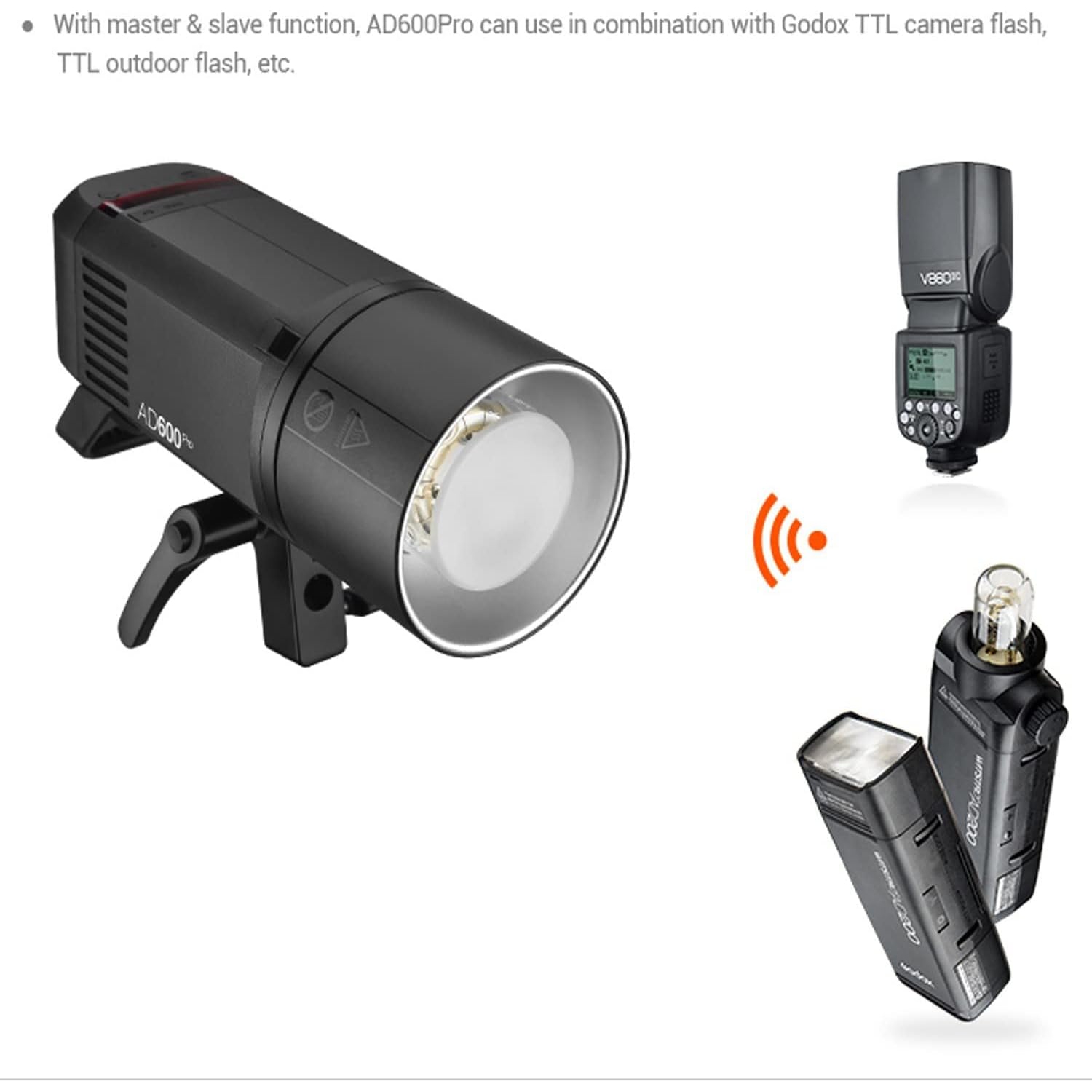 Remis à neuf - Flash AD600 Pro de Godox - Flash TTL de 600 W pour l'extérieur avec système sans fil X 2,4 GHz intégré, batterie au lithium-ion, lampe
