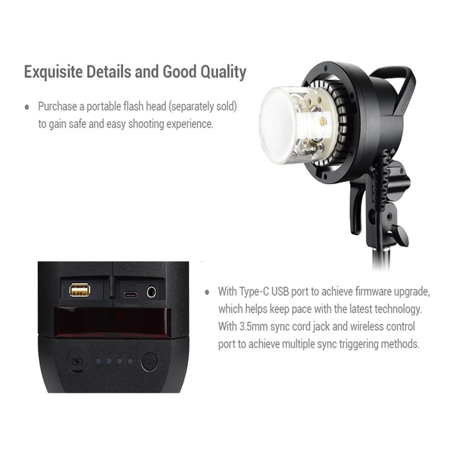 Remis à neuf - Flash AD600 Pro de Godox - Flash TTL de 600 W pour l'extérieur avec système sans fil X 2,4 GHz intégré, batterie au lithium-ion, lampe
