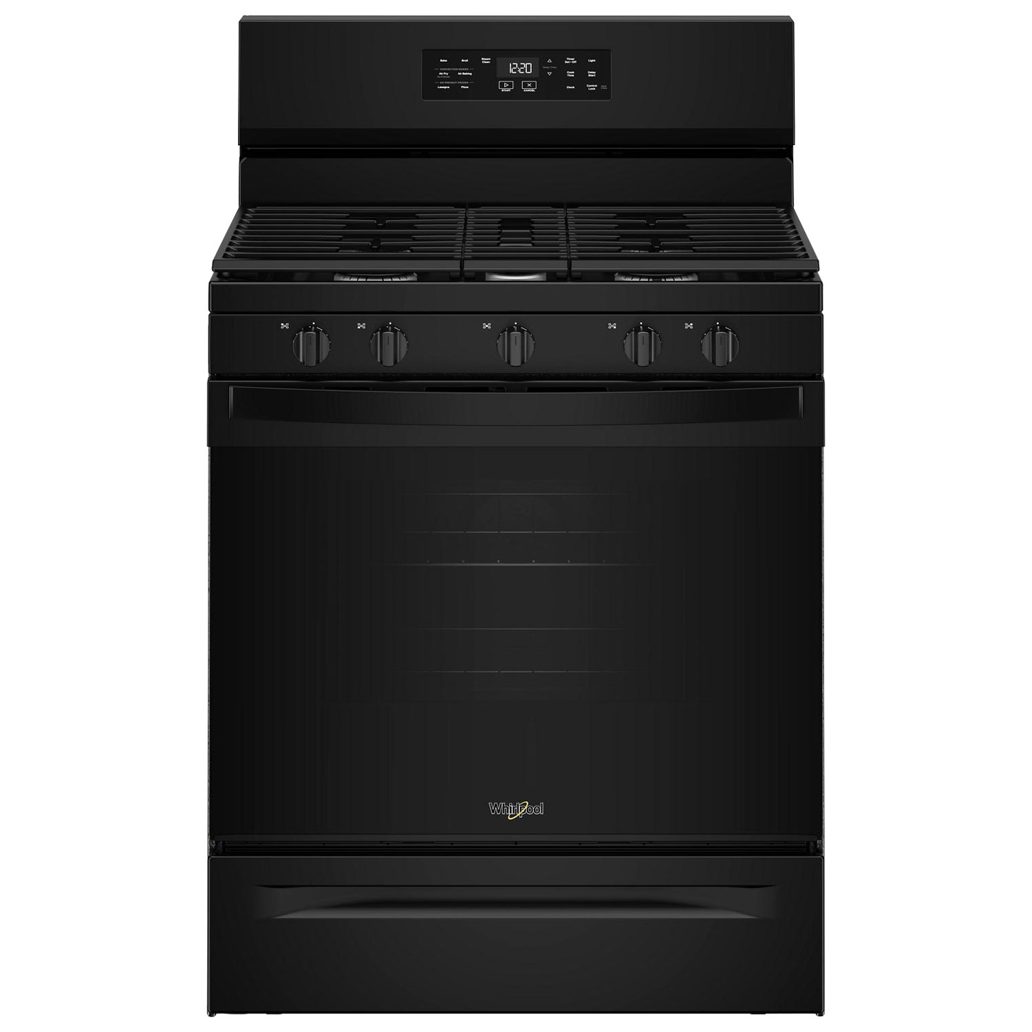Cuisinière au gaz autonome 30 po avec 5 brûleurs, ventilateur à convection, friture à air chaud et four de 5 pi³ de Whirlpool - Noir