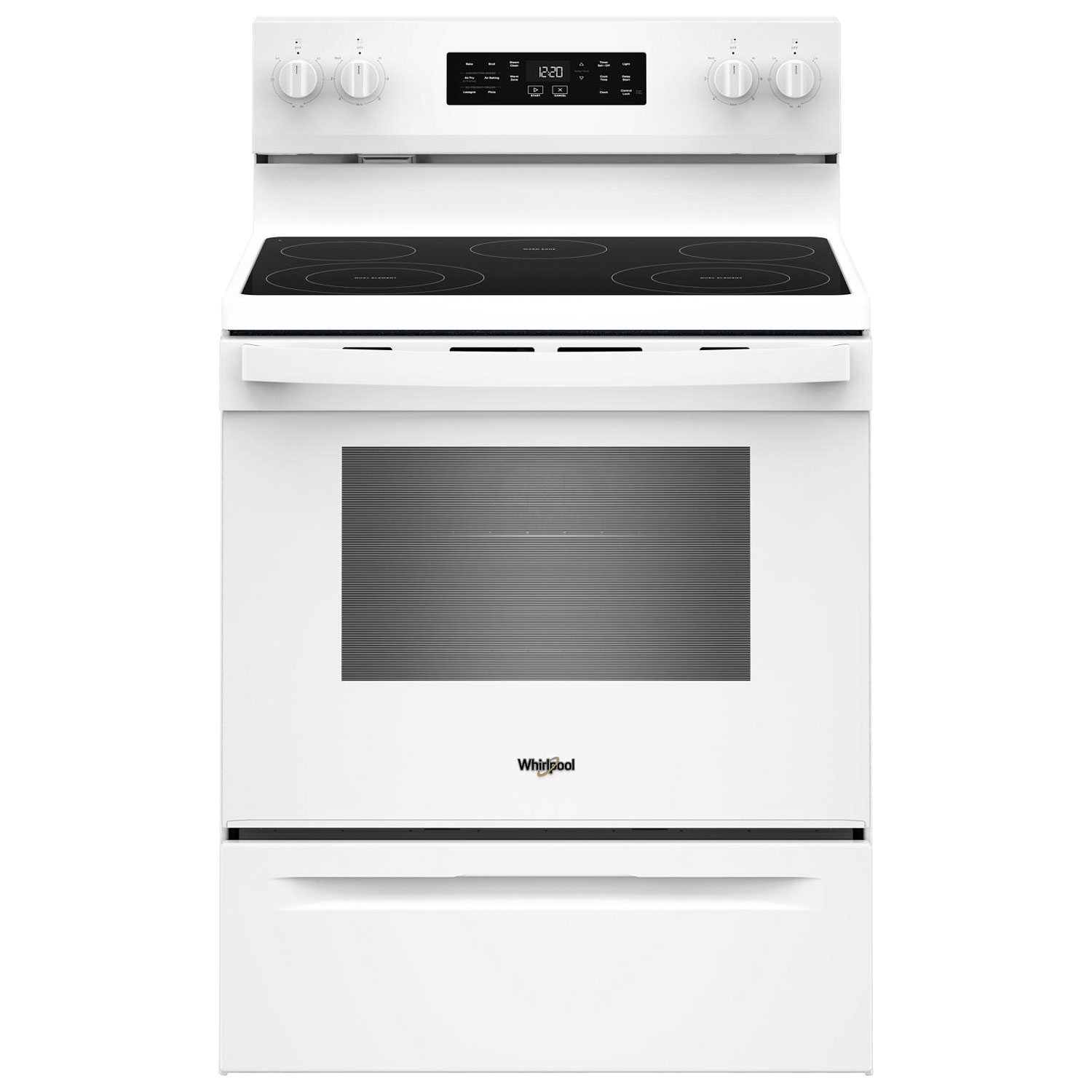 Cuisinière électrique autonome à 5 éléments avec ventilateur à convection et friture à l'air 5,3 pi³ 30 po Whirlpool - Blanc