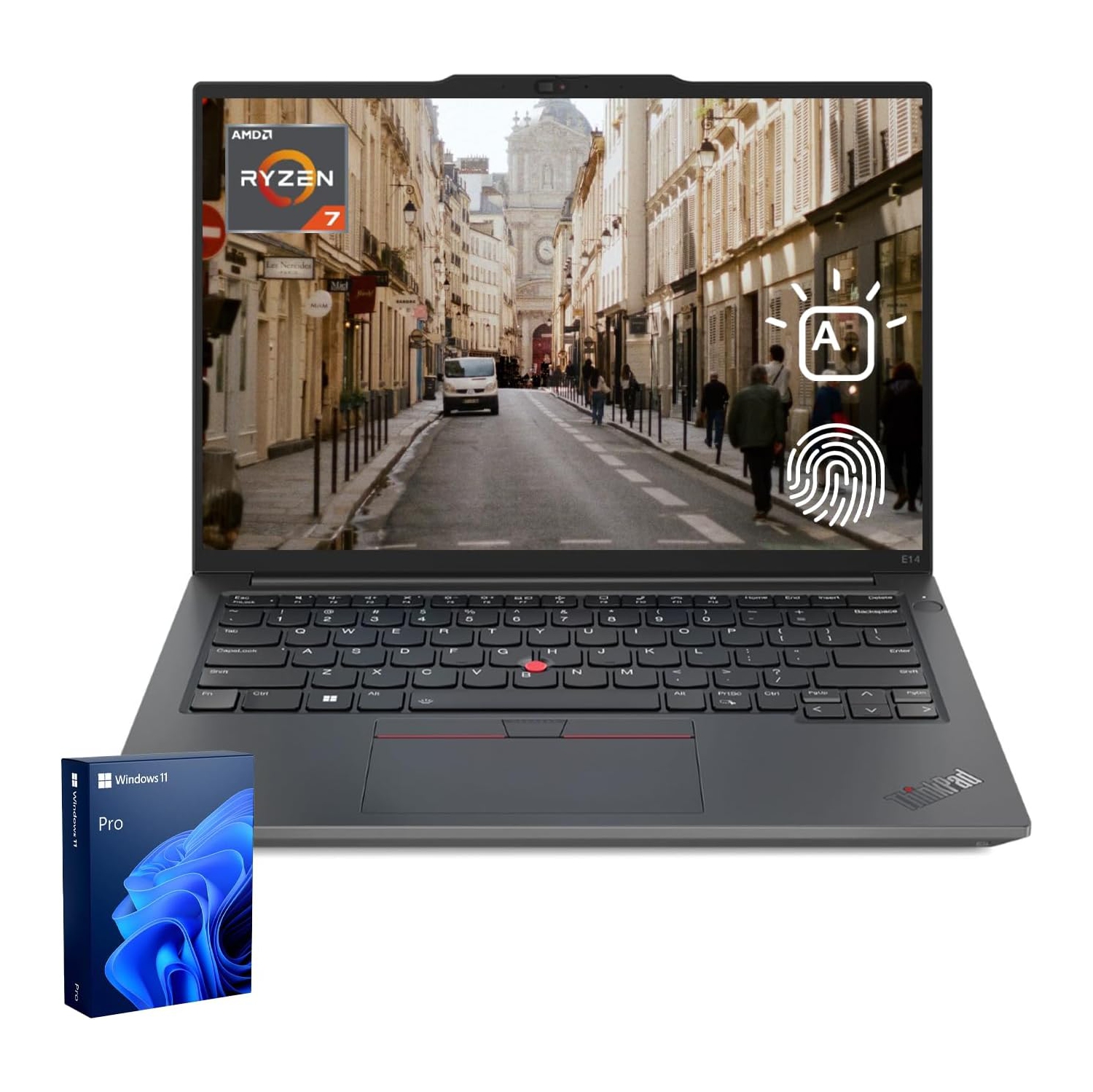Lenovo ThinkPad E14 Mobile Workstation Laptop, 14" FHD+ 1920 * 1200, AMD Ryzen 7 7735U, 16GB DDR5 RAM, 512GB SSD, Fingerprint, Webcam, Backlit, Wi-Fi