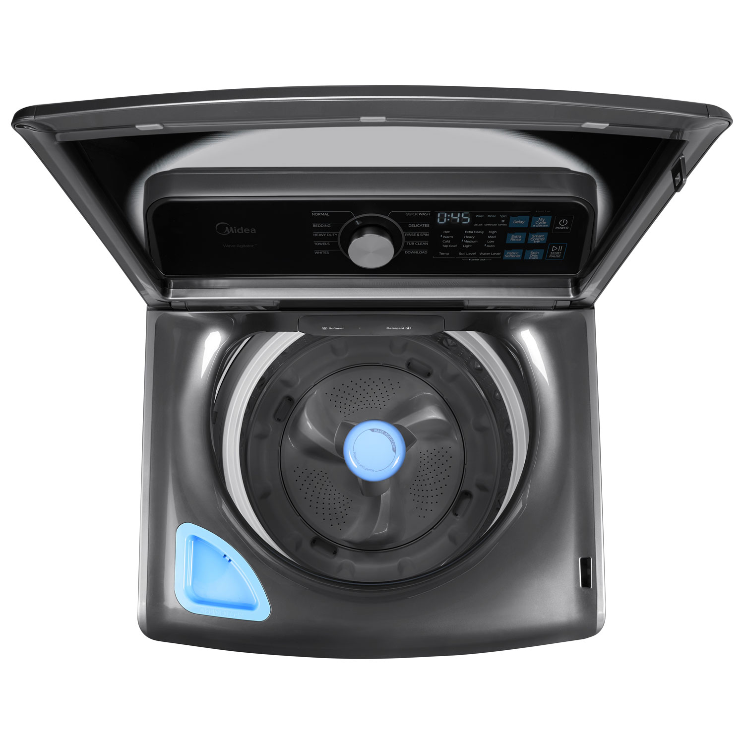 Laveuse à chargement par le haut avec pulsateur 5,2 pi³ de Midea - Acier inoxydable noir mat